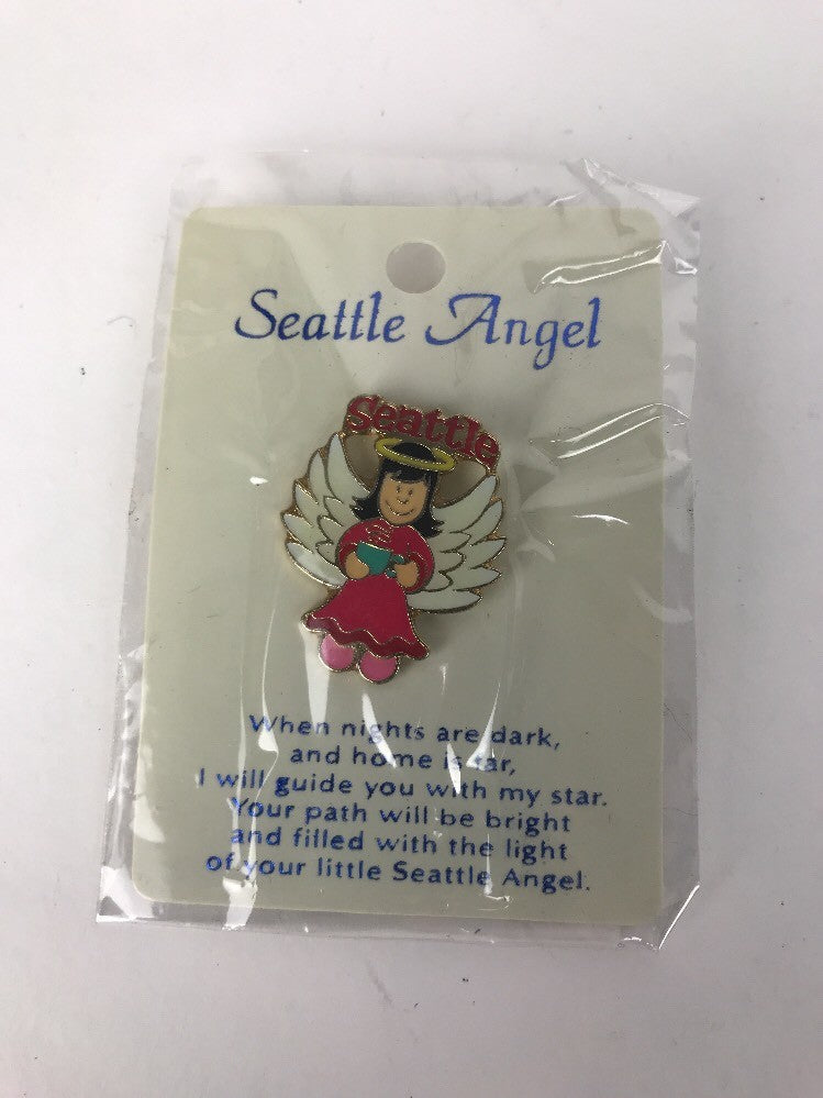 Seattle WA Washington Angel Coffee Halo Lapel Pin Pinback Gold Tone Metal New