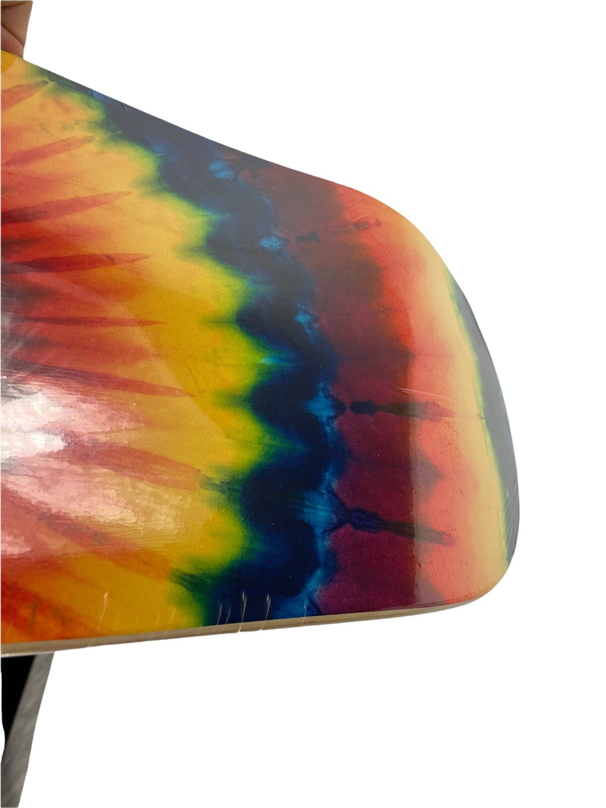 Premium Tie Dye Abstract Hippie 8.25-inch hard rock maple skateboard deck with grip tape.