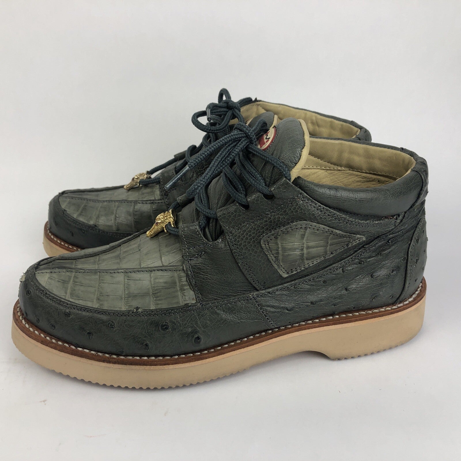 Los Altos Exotics Genuine Ostrich Shoes Blue Bilbo Comfort Sole Size Mens US 7.5