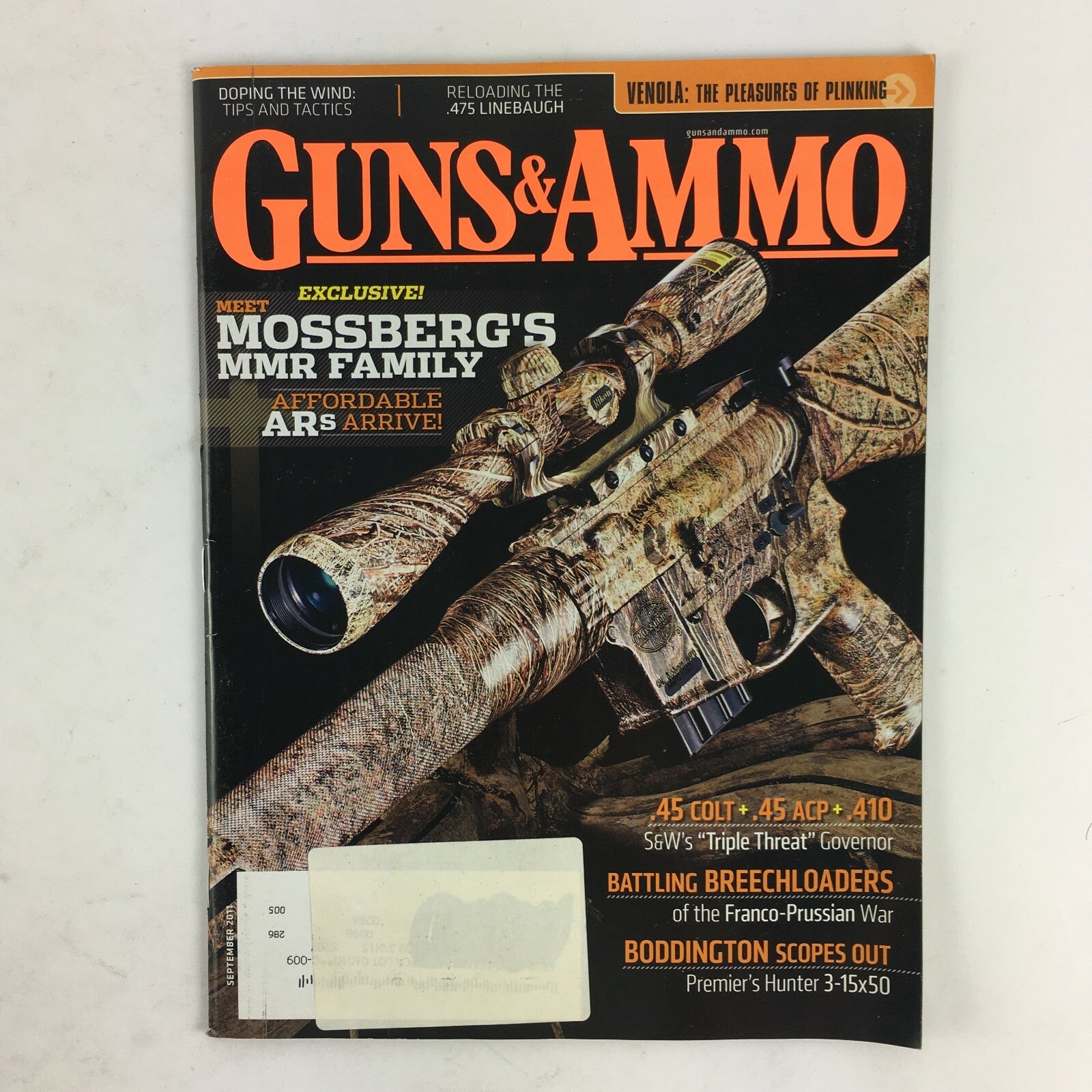 September 2011 Guns & Ammo Magazine Mossbergs MMR Family .45 Colt .45 ACP .410