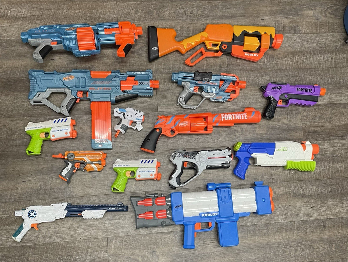 Lot of 14 : NERF Guns Lot Fortnite Roblox Elite Nerf Huge Big Nerf Toy Lot