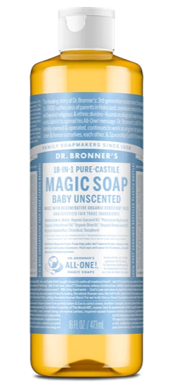 Dr Bronner's 18-In-1 Hemp Baby Unscented Pure-Castile Soap 16fl oz 473ml