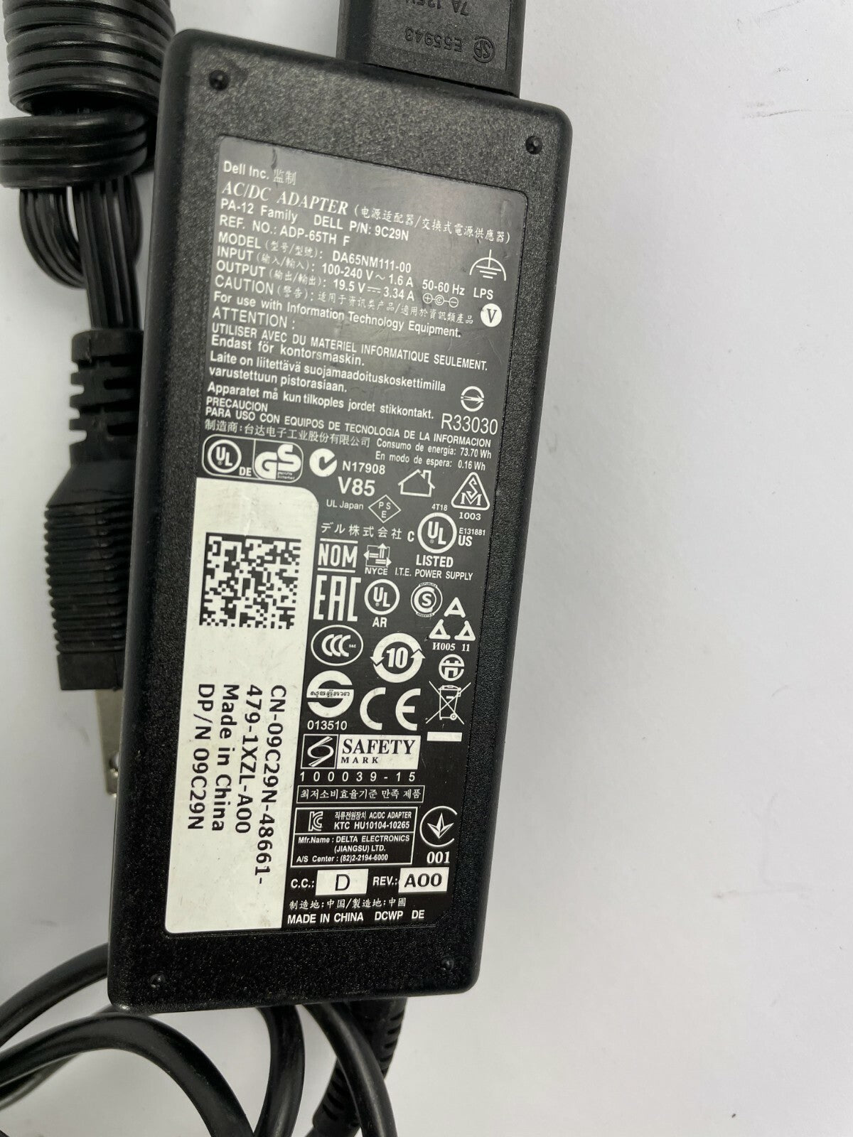 Genuine Dell DA65NM111-00 Output 19.5 V 3.34 A Power Supply Adapter A62