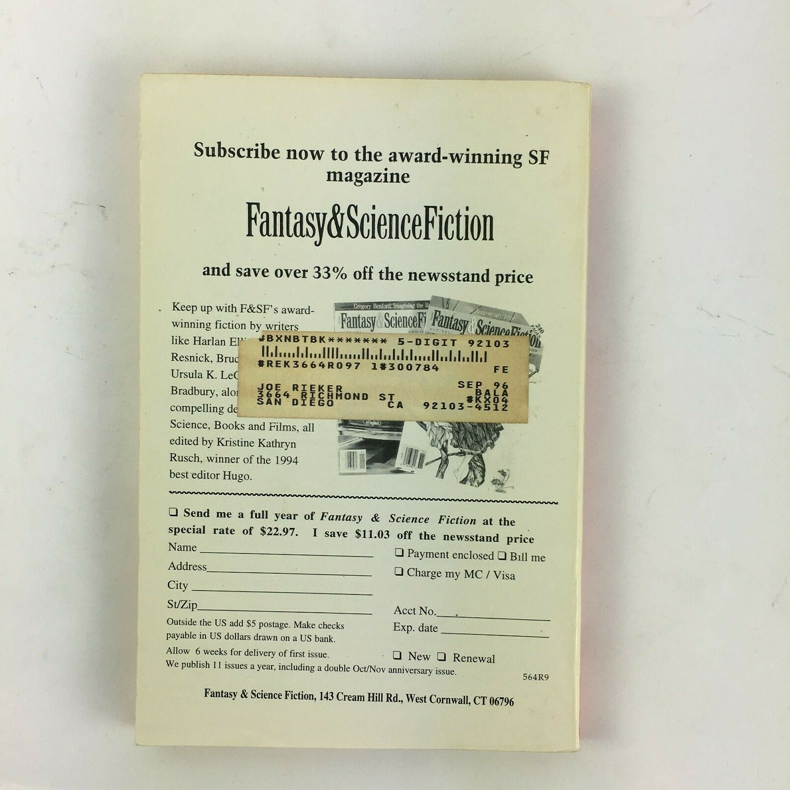 April Fantasy&Science Fiction Magazine Forget Luck Kate Wilhelm Lisa Tuttle