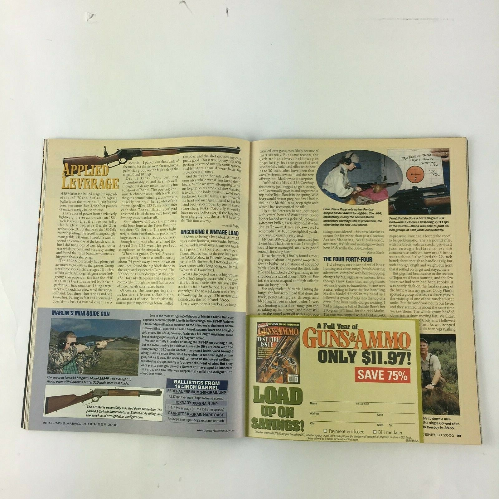 December 2000 Guns & Ammo Magazine Mega Marlins Powerhouses .457 Mag 12 Ga.