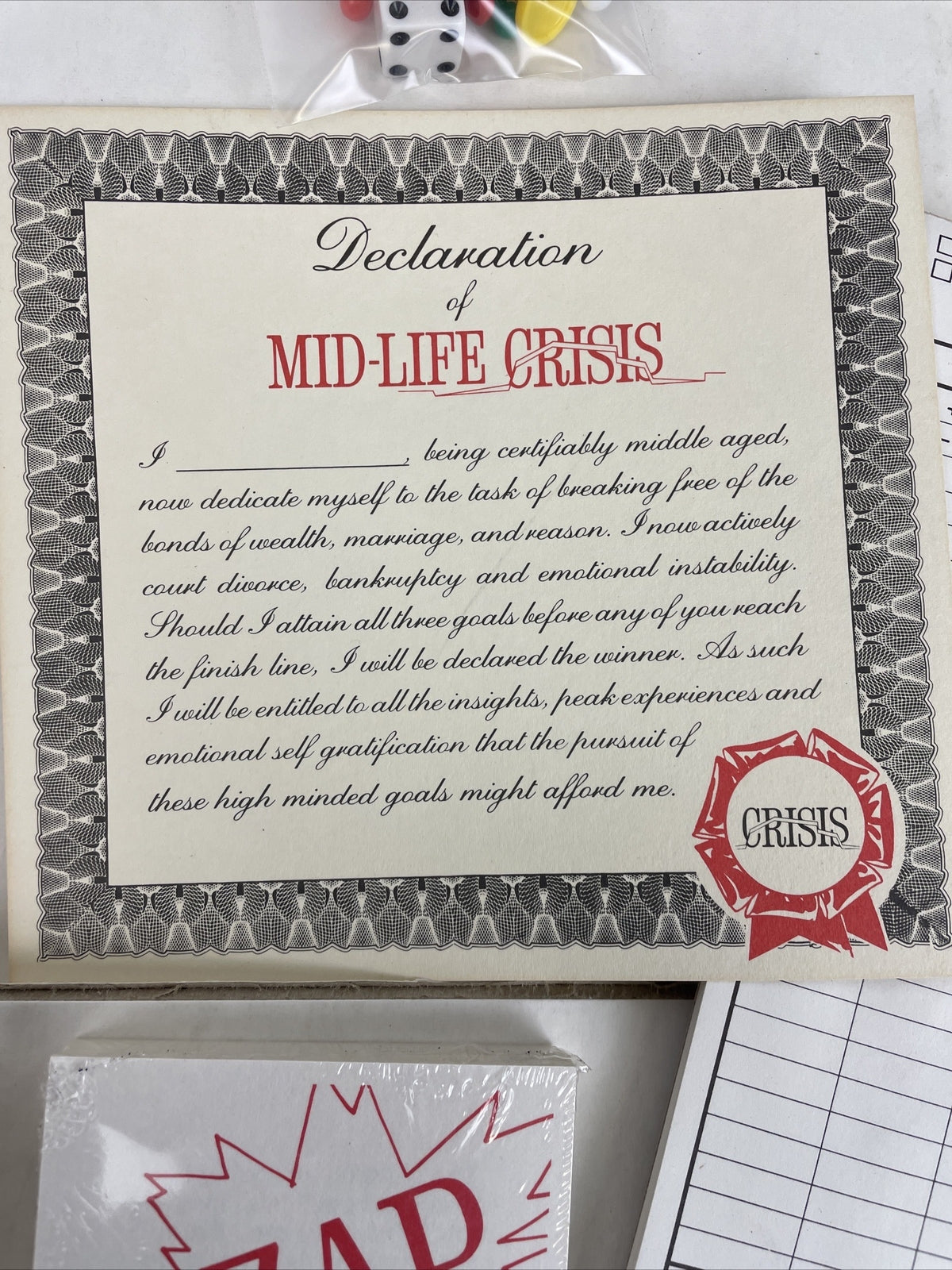 VINTAGE Mid Life Crisis Board Game COMPLETE The Game Works 1982 Old Humor Funny
