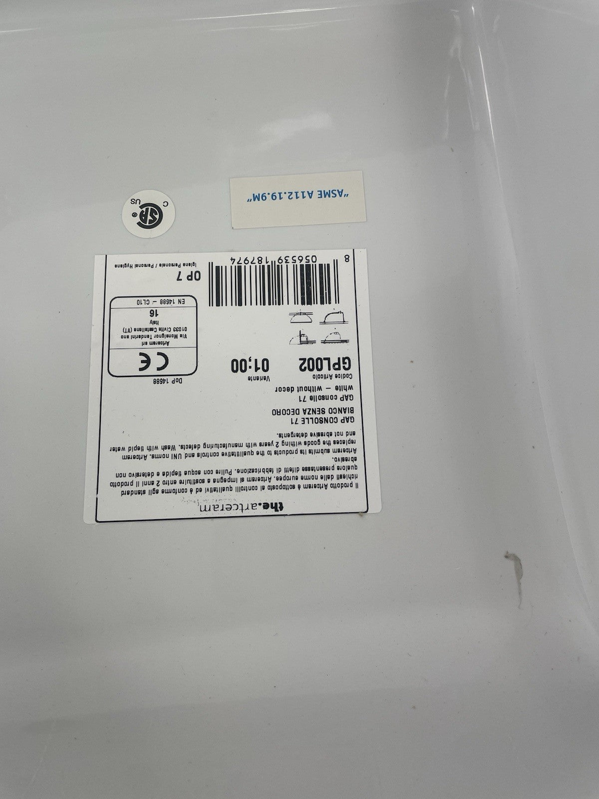 Artceram GAP 71 GPL002 Encased Sink 71 x 51 Glossy White Bathroom Water Basin