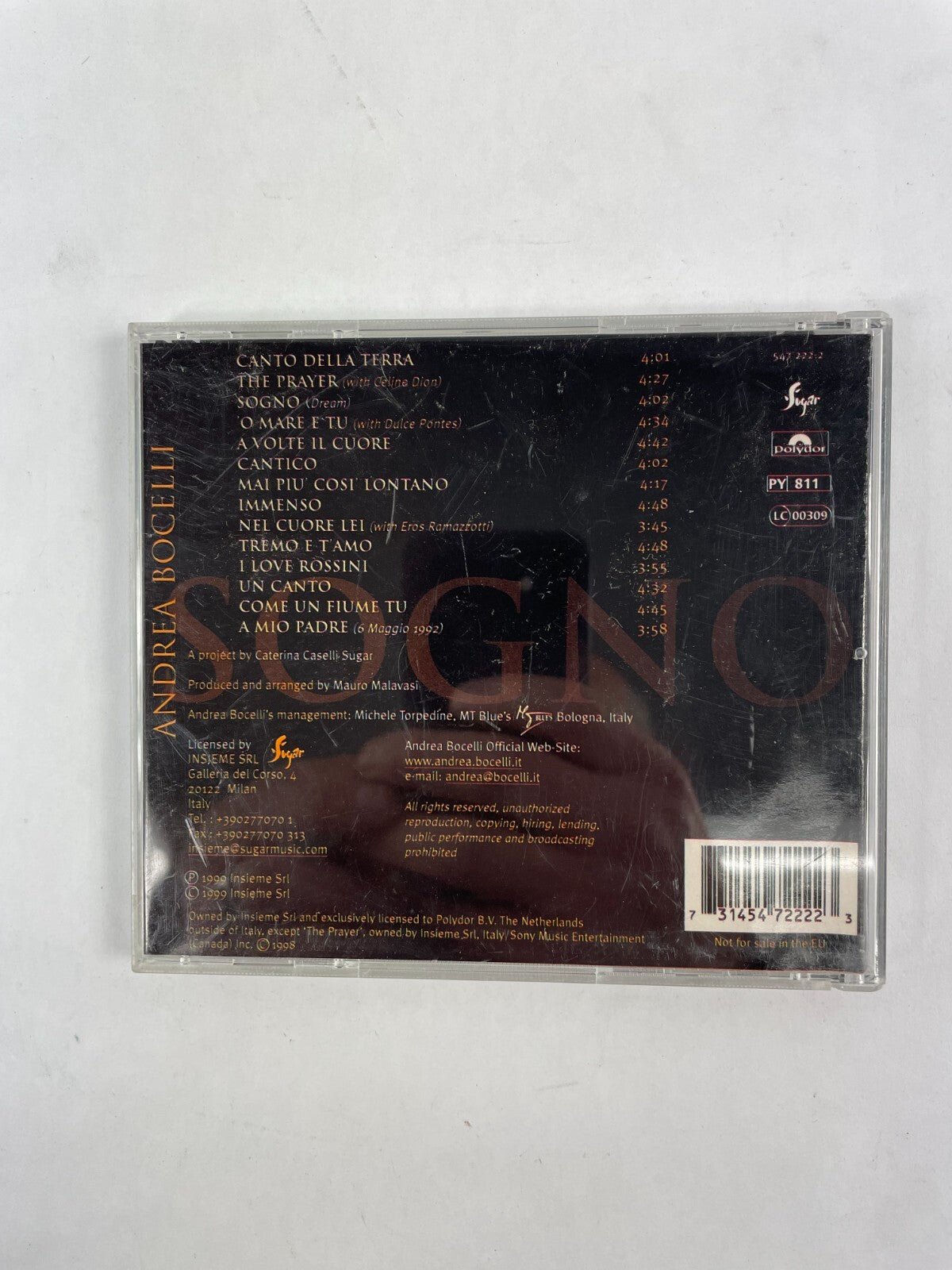 Andrea Bocelli Sogno Canto Della Terra The Prayer Sogno 'O Mare E Tu A VoltCD#72