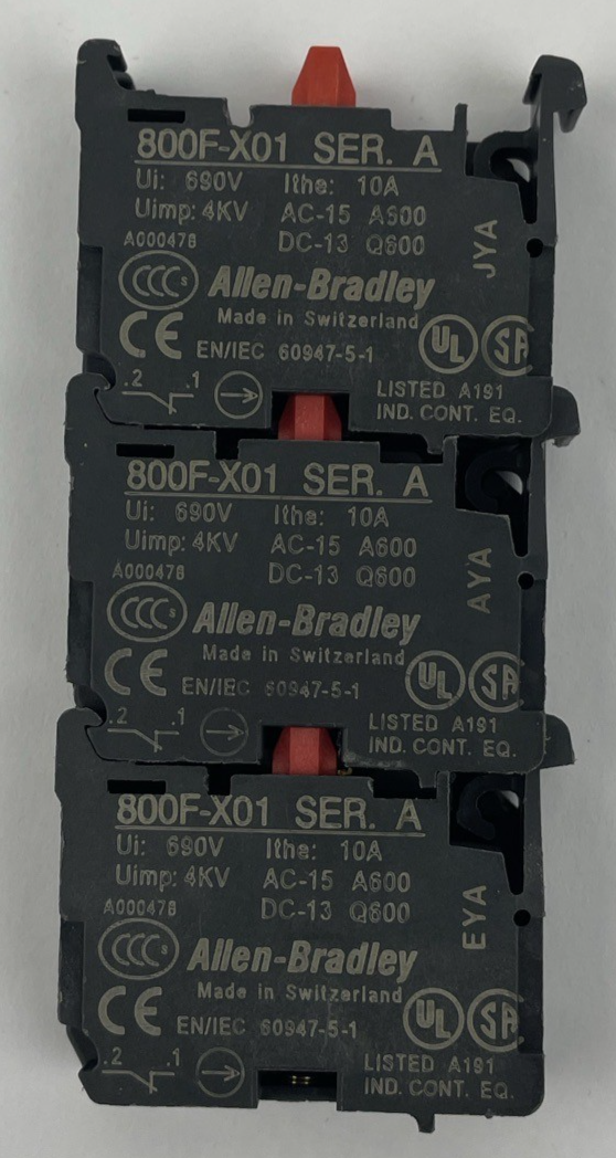 OEM Allen Bradley 800F-X01 Ser A Contact 1 NC, 10 Amp, 22.5mm ( Lot of 3 )