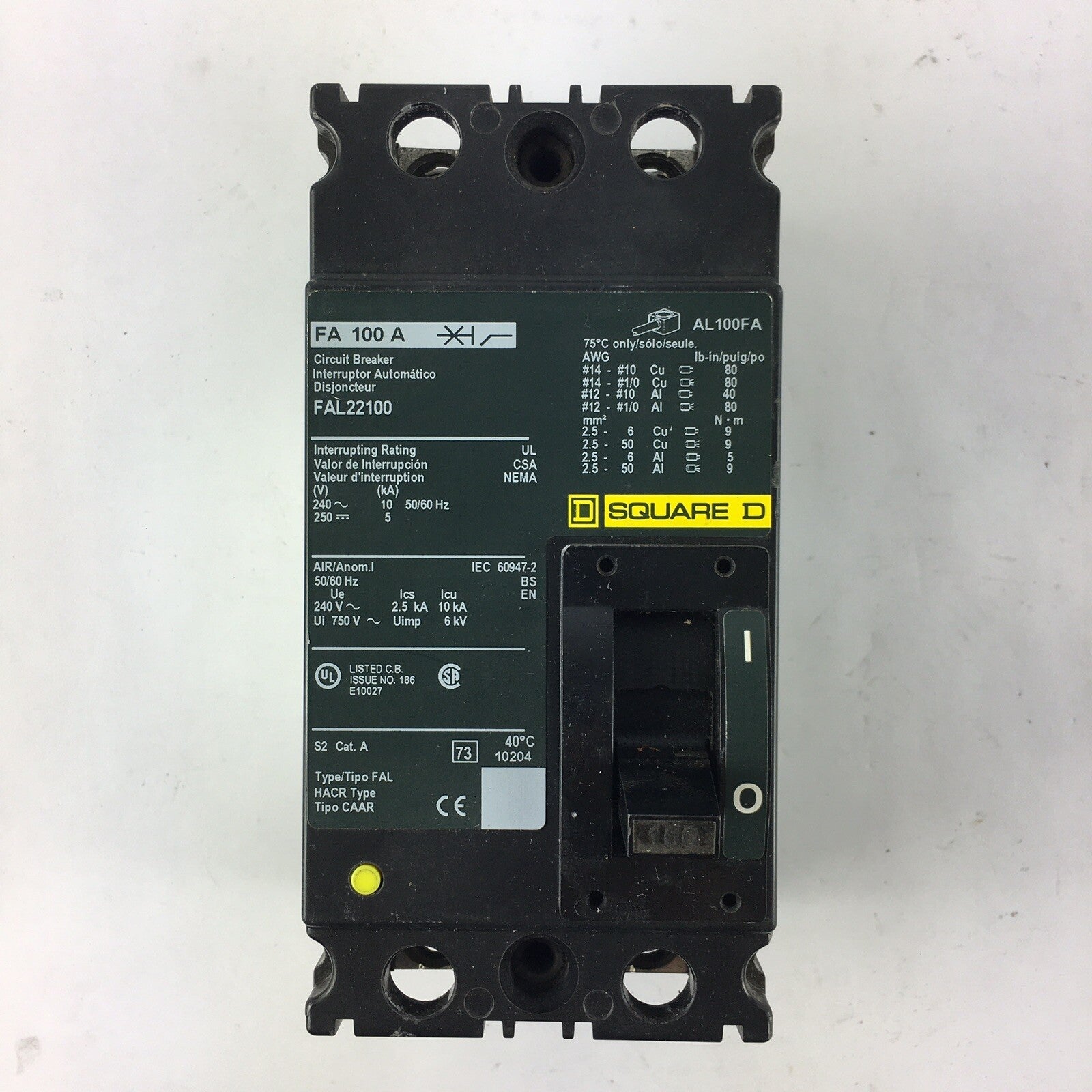 Square D FAL22100 2 Pole Circuit Breaker
