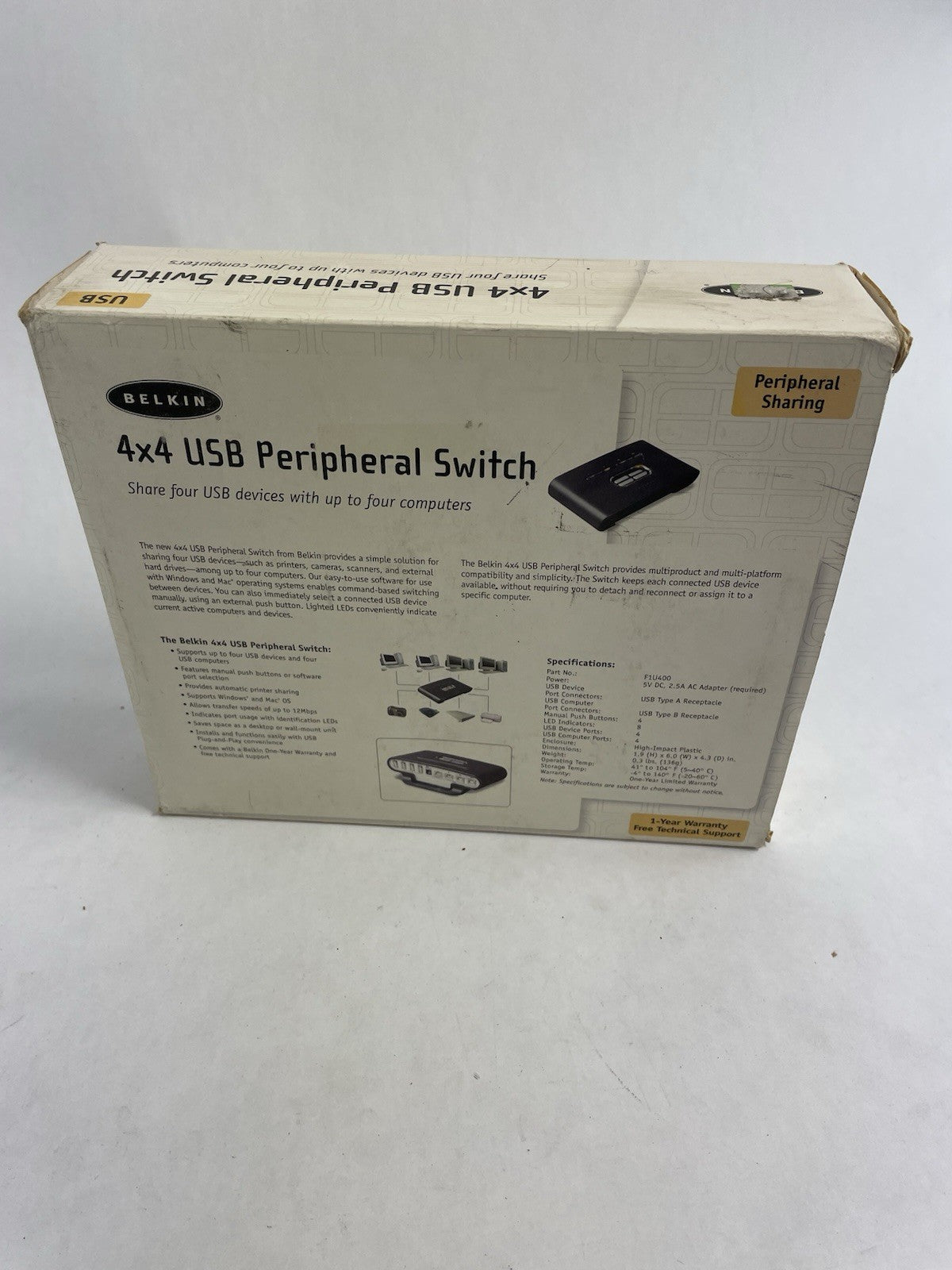 Vtg Belkin 4x4 USB Peripheral Switch F1U400 2003 NOS