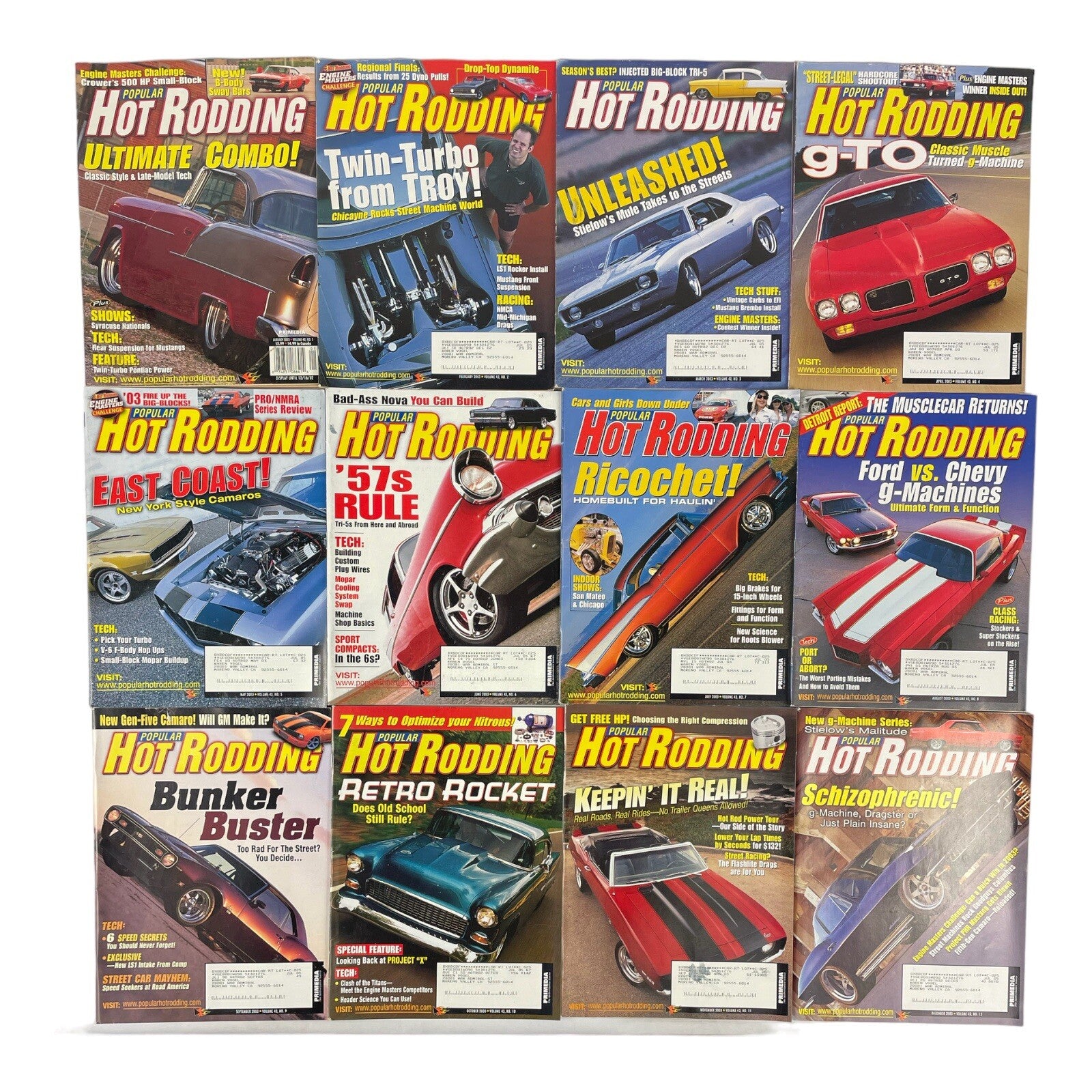 Lot of 12: Hot Rodding MAGAZINES Complete Full Set 12 issues Jan to Dec 2003