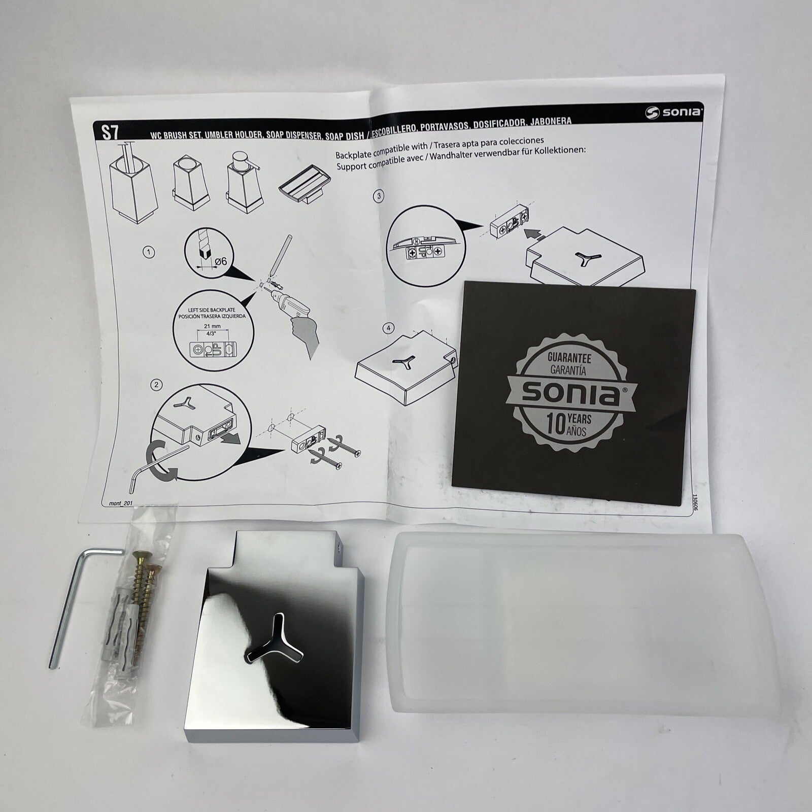 OEM SONIA Designer Wall Mount Bathroom Soap Dish Chrome and Glass Model S7 RARE