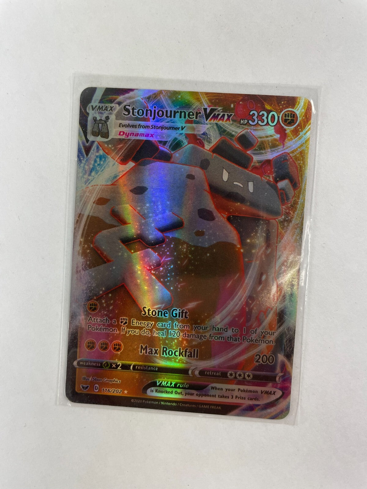 Pokemon Stonjourner Vmax HP 330 Stone Gift Max Rockfall 200 116/202