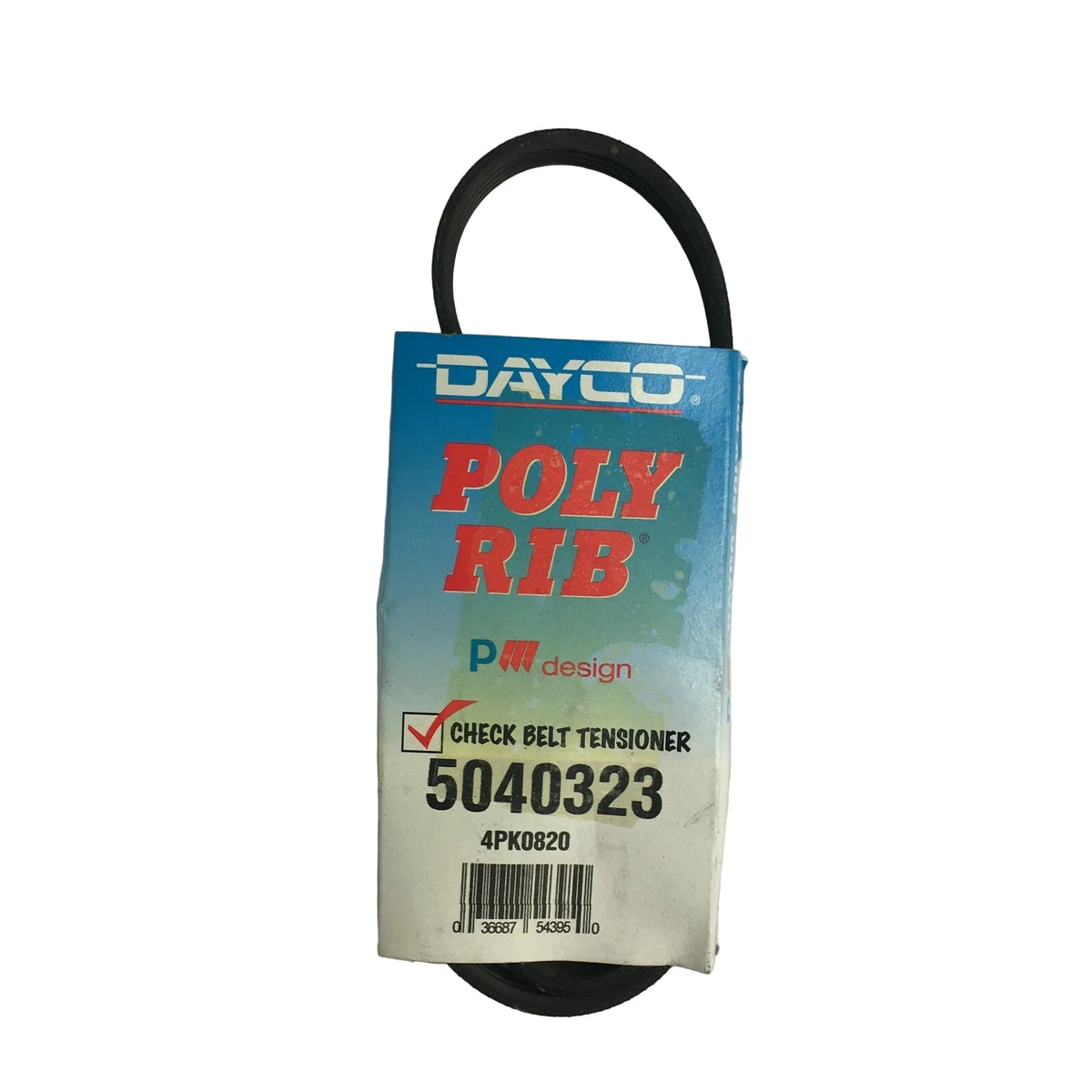 Dayco 5040323 4PK0820 Poly Rib serpentine belt OEM replacement 4-rib automotive accessory drive belt EPDM construction A7.