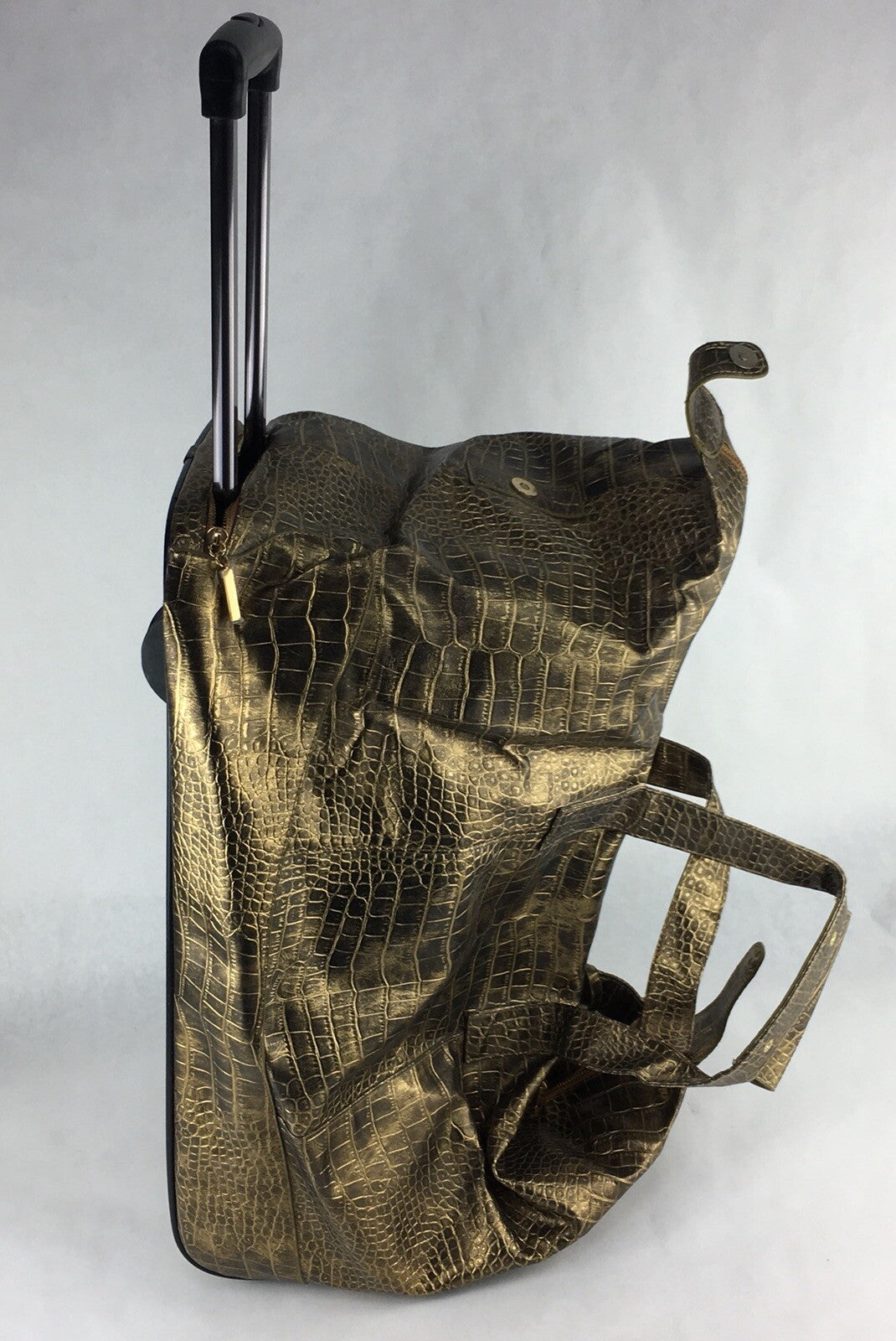 The Find - Gold Faux Leather Crocodile Embossed Travel Bag Wheels Handbag