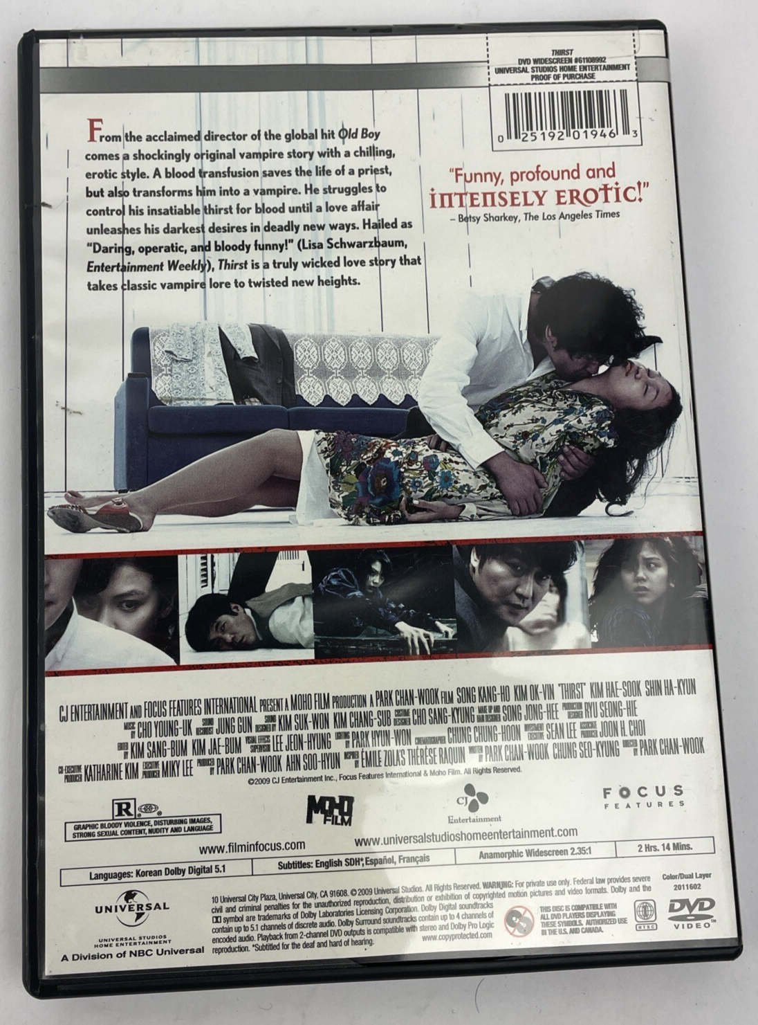 Thirst DVD Video " A Mad Love Story " Cannes Film Festival Winner 2009 Mint Disc
