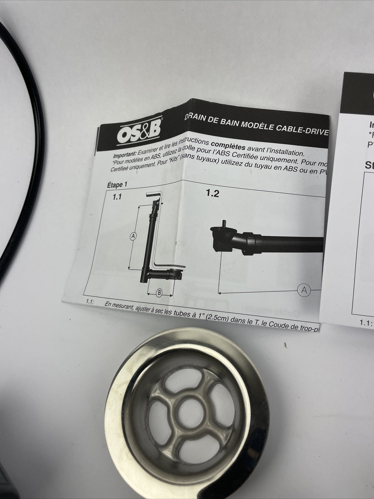 OS&B 5342CK-W PVC OFFSET WASTE & OVERFLOW CABLE-DRIVE KIT GRAY EURO STYLE BATH