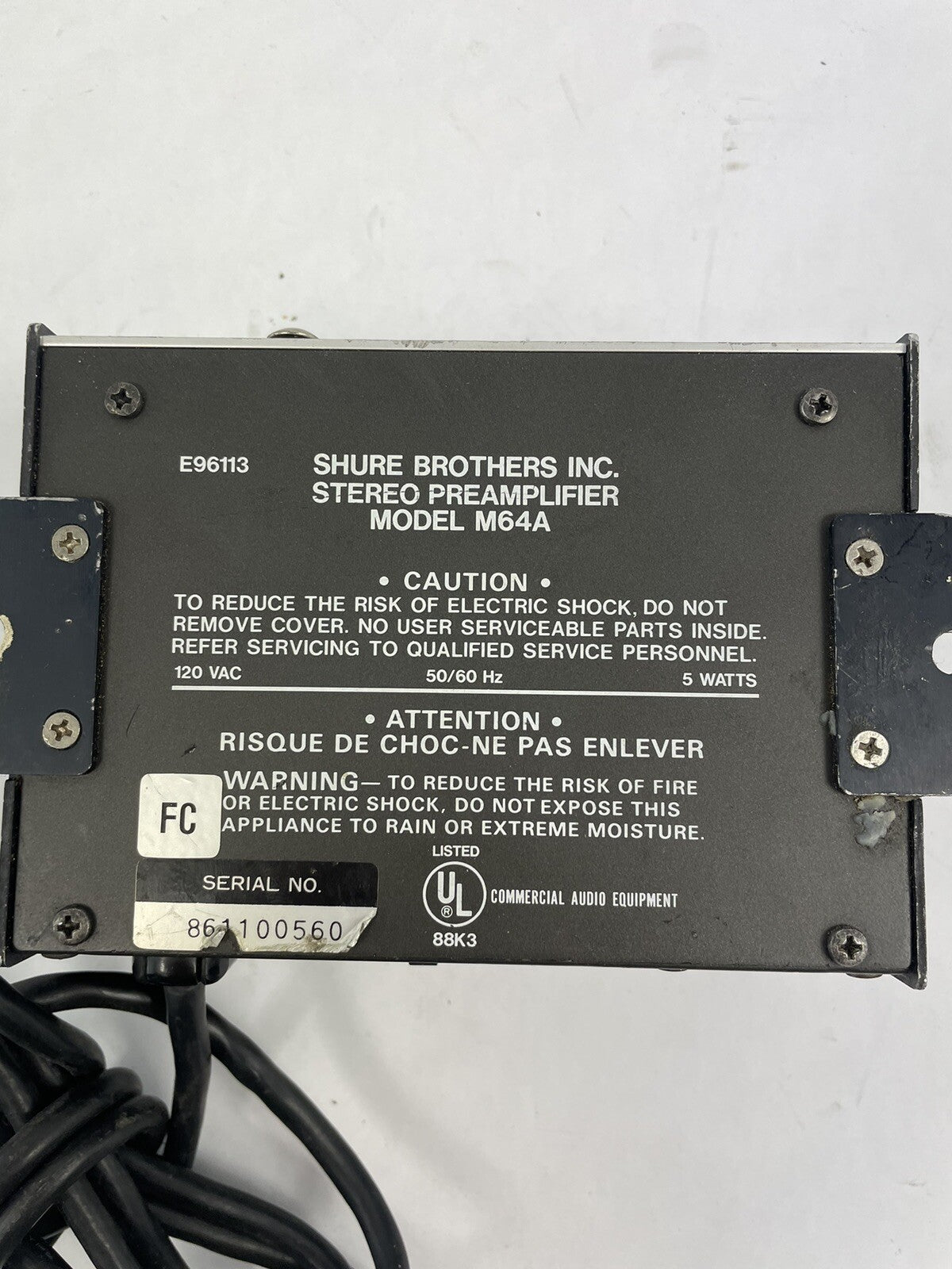 SHURE M64A Stereo Preamplifier Hi-Fi Audiophile Phono UNTESTED