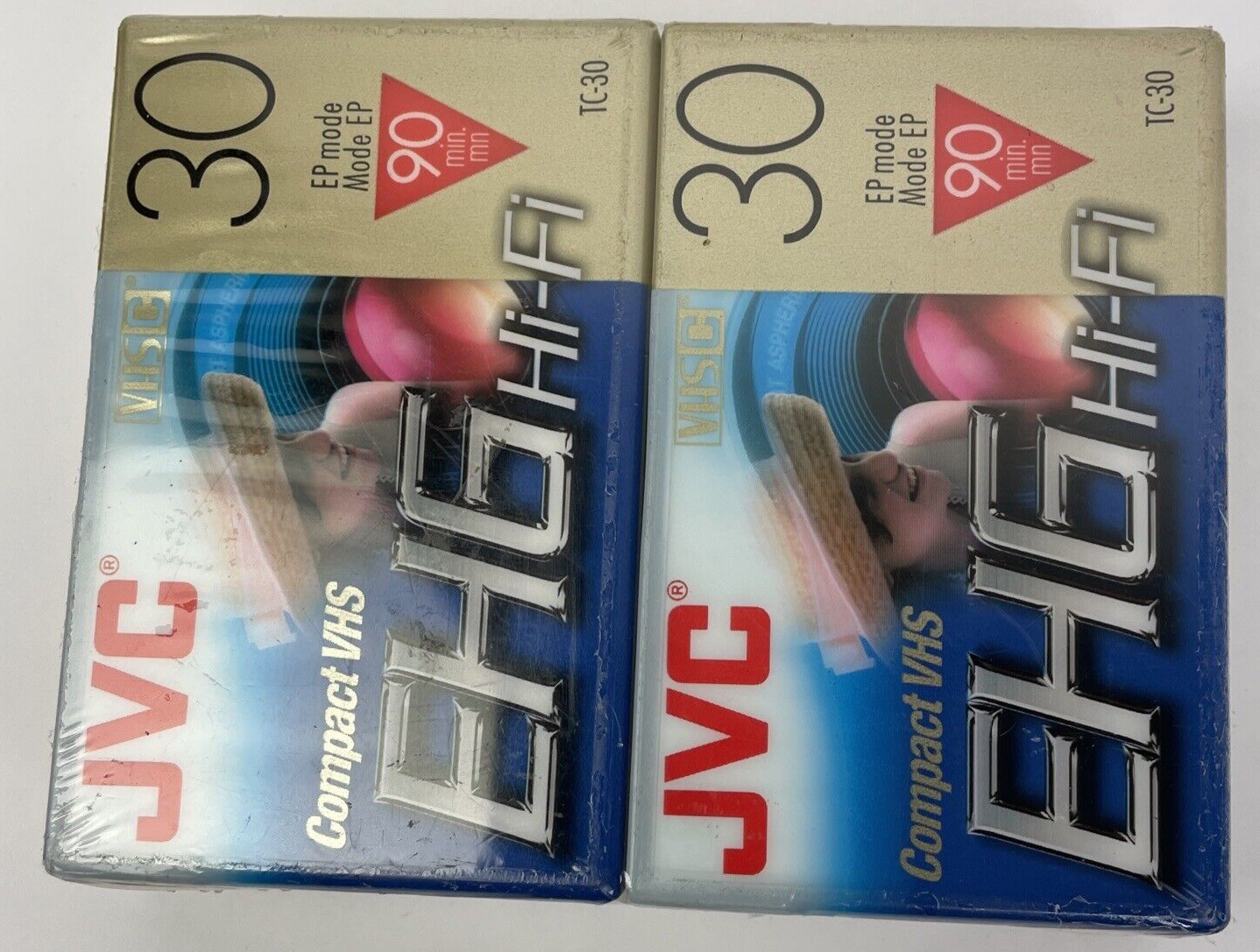 JVC EHG 30 Hi-Fi Compact VHS 90 Minute Tapes TC-30 EHGDU New Sealed 2-Pack A2