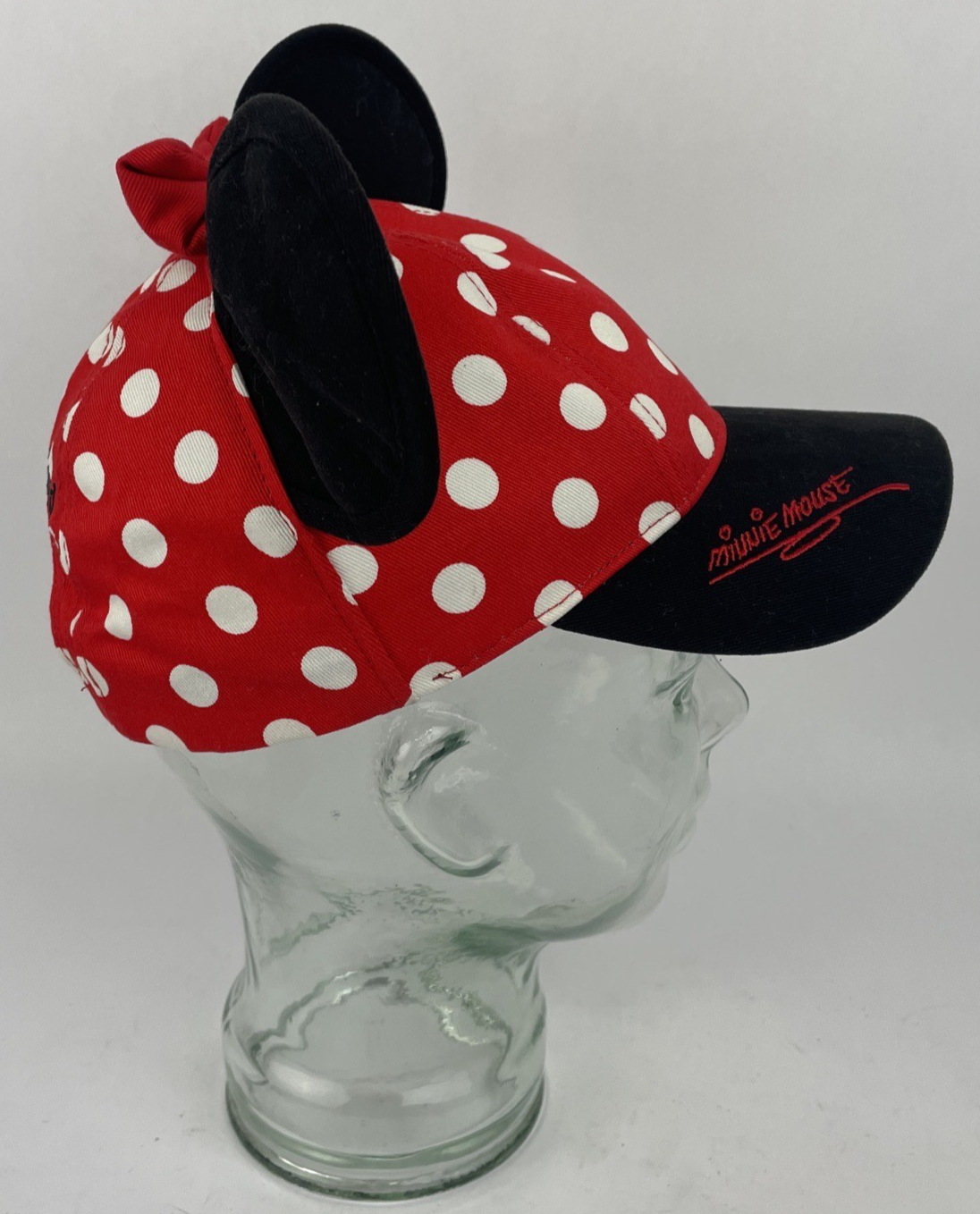 Minnie Mouse red polka dot bow ears adjustable cap hat OSFM