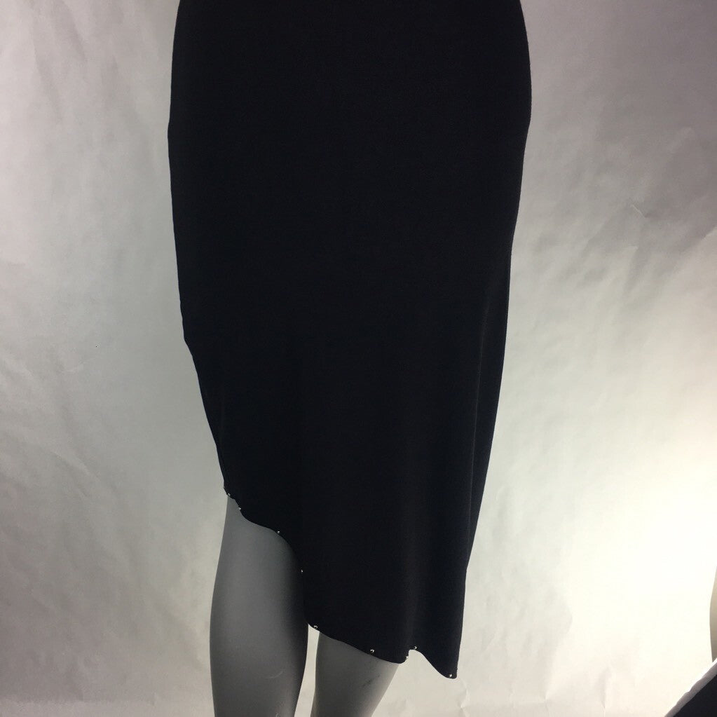 ESP Womens Sheath Dress Black Spaghetti Strap Asymmetric Studded Stretch S New