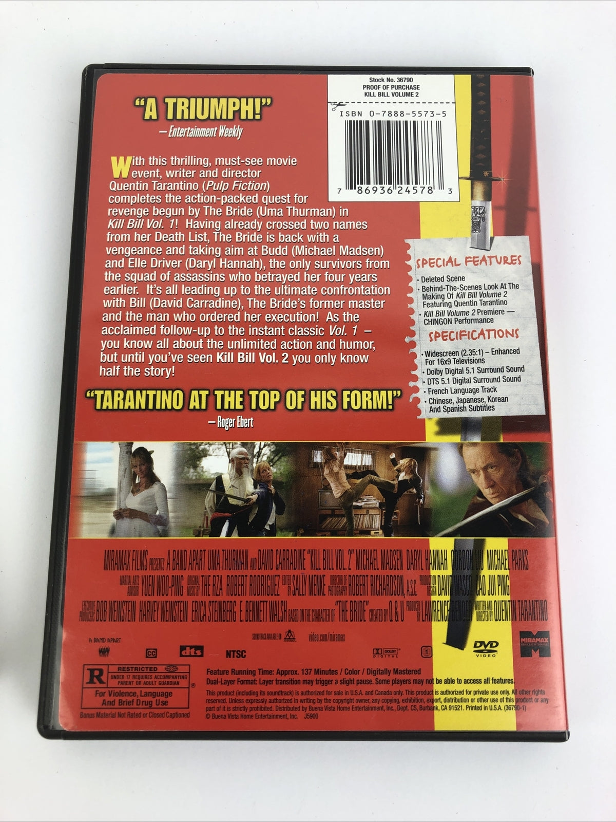 Kill Bill Vol 1 and Vol 2 DVDs Quentin Tarantino Uma Thurman Lucy Liu Mint Disc