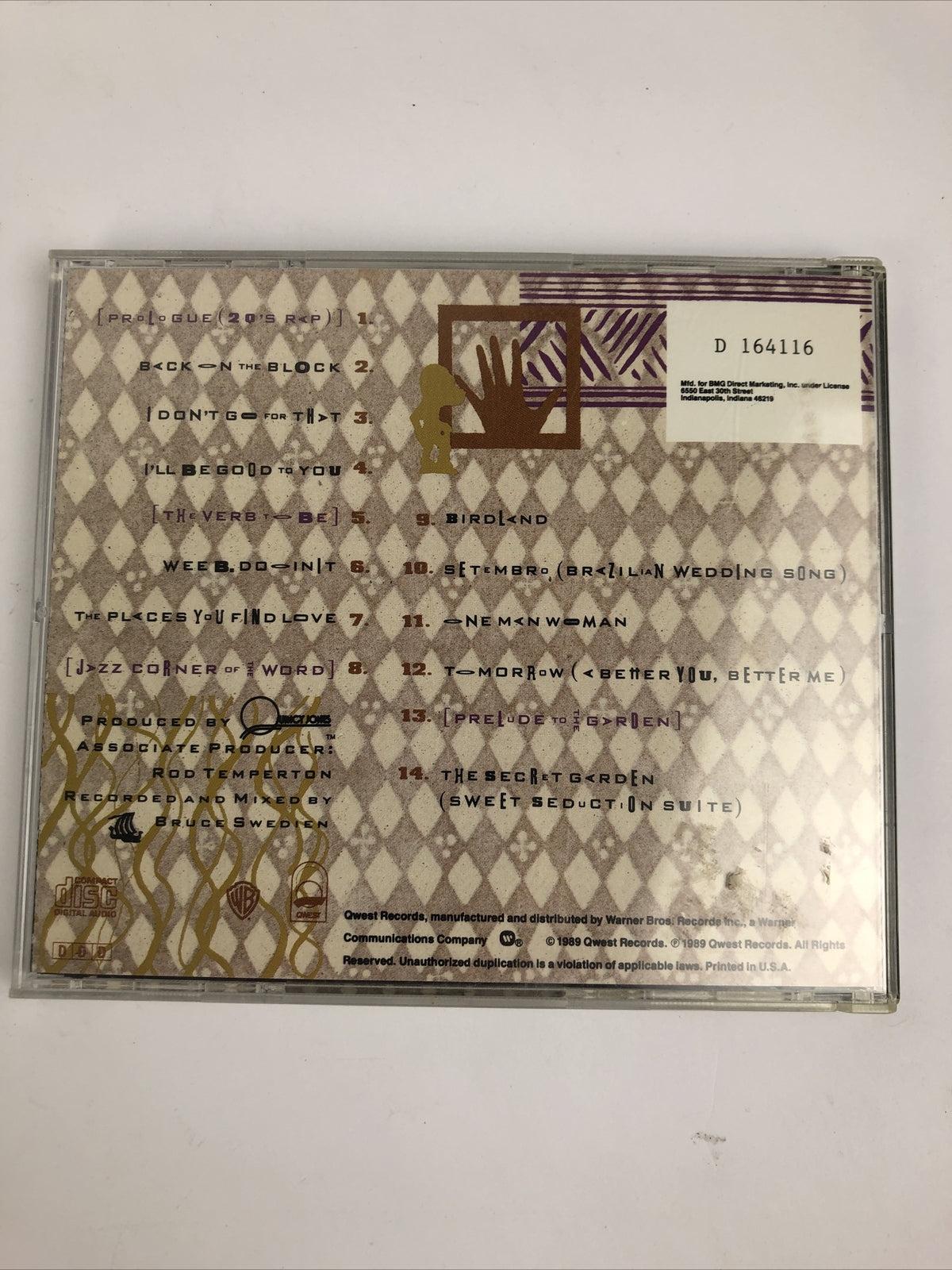 Quincy Jones - Back On The Block (CD, 1989, Qwest Records) VG+ Tested #11