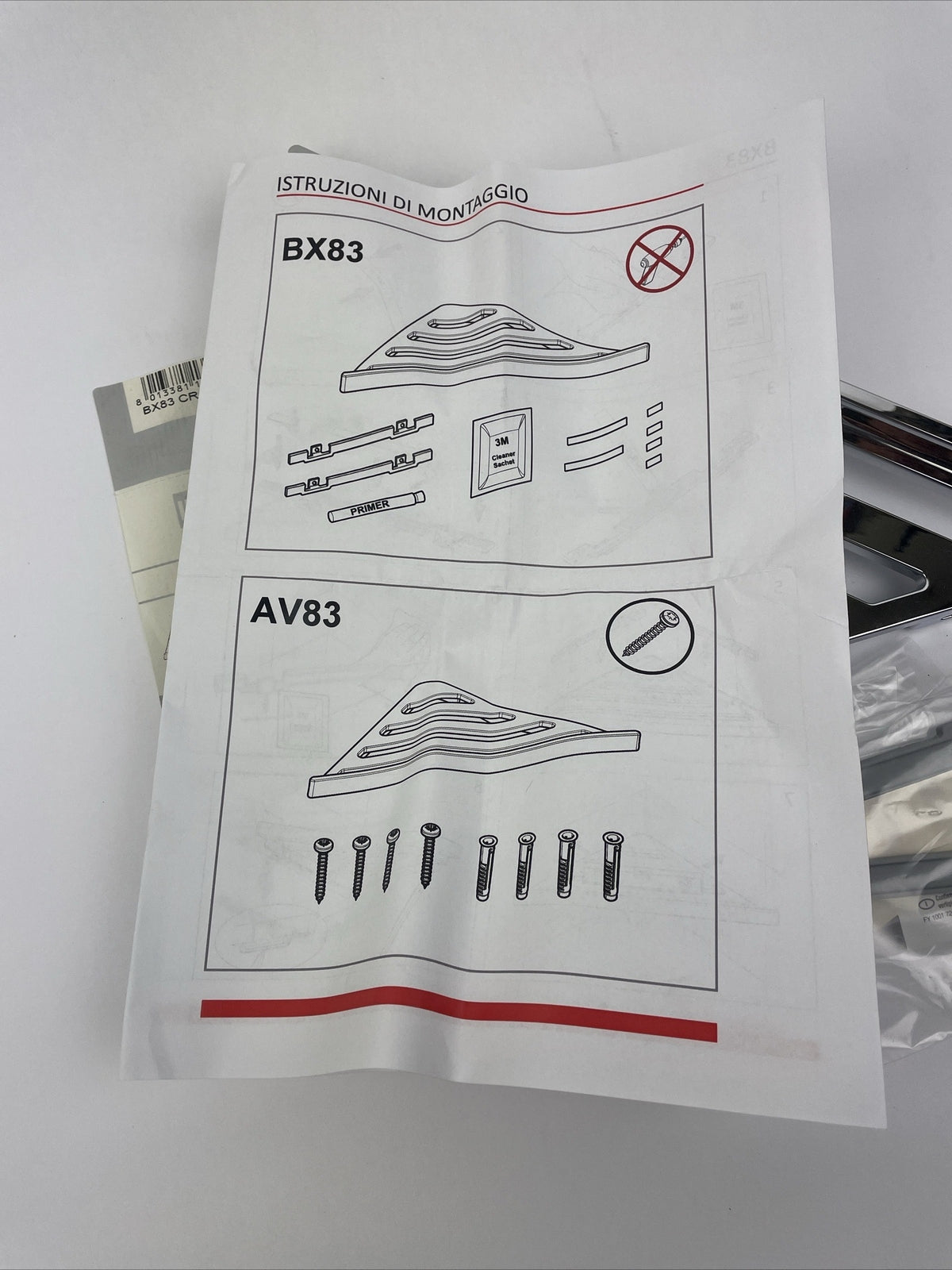 Ibb BX83 Brixia Shower Corner CHROME Adhesive Install - Made in Italy - RARE