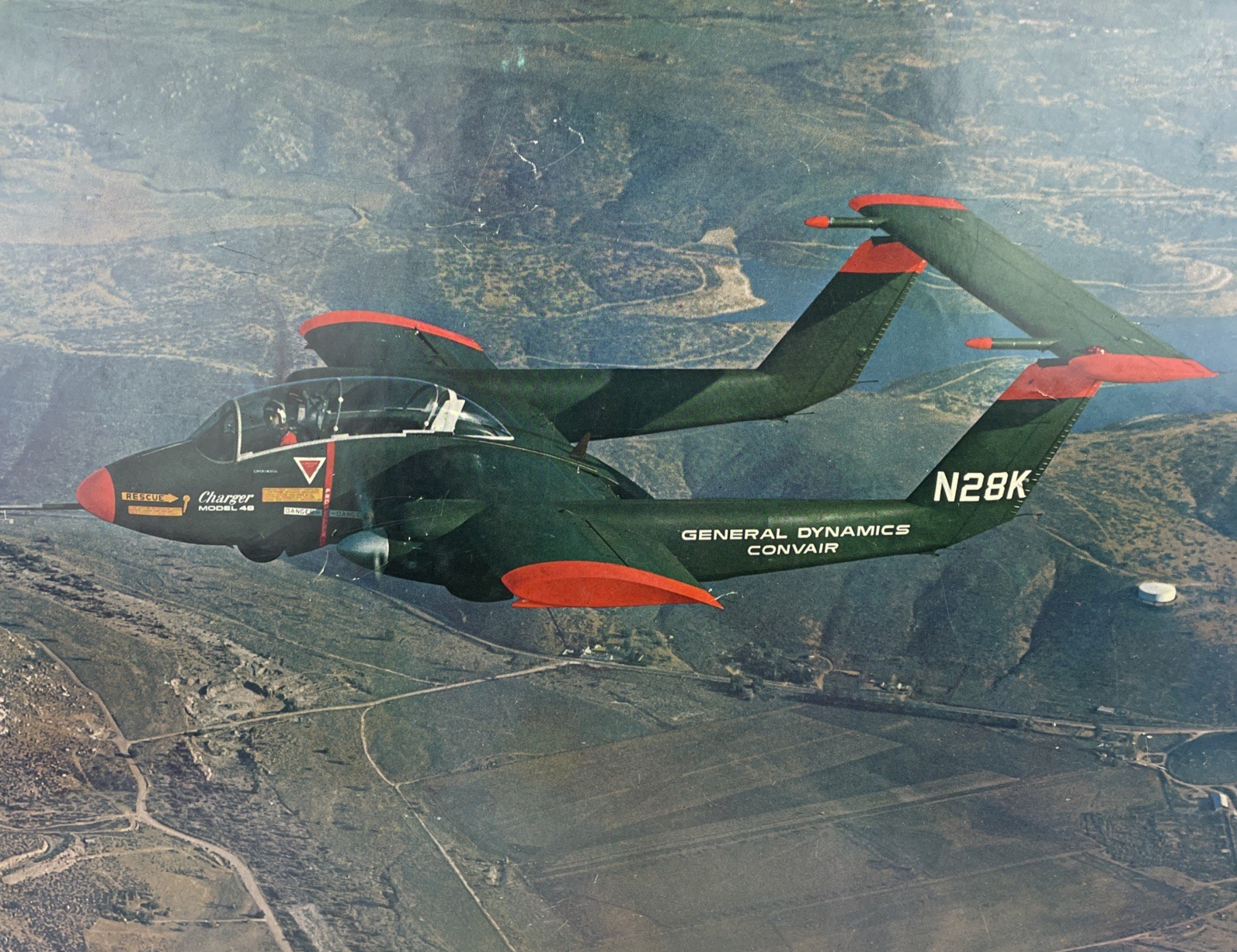 Rare Photo of Corvair Model 48 Charger General Dynamics Prototype Arial Shot
