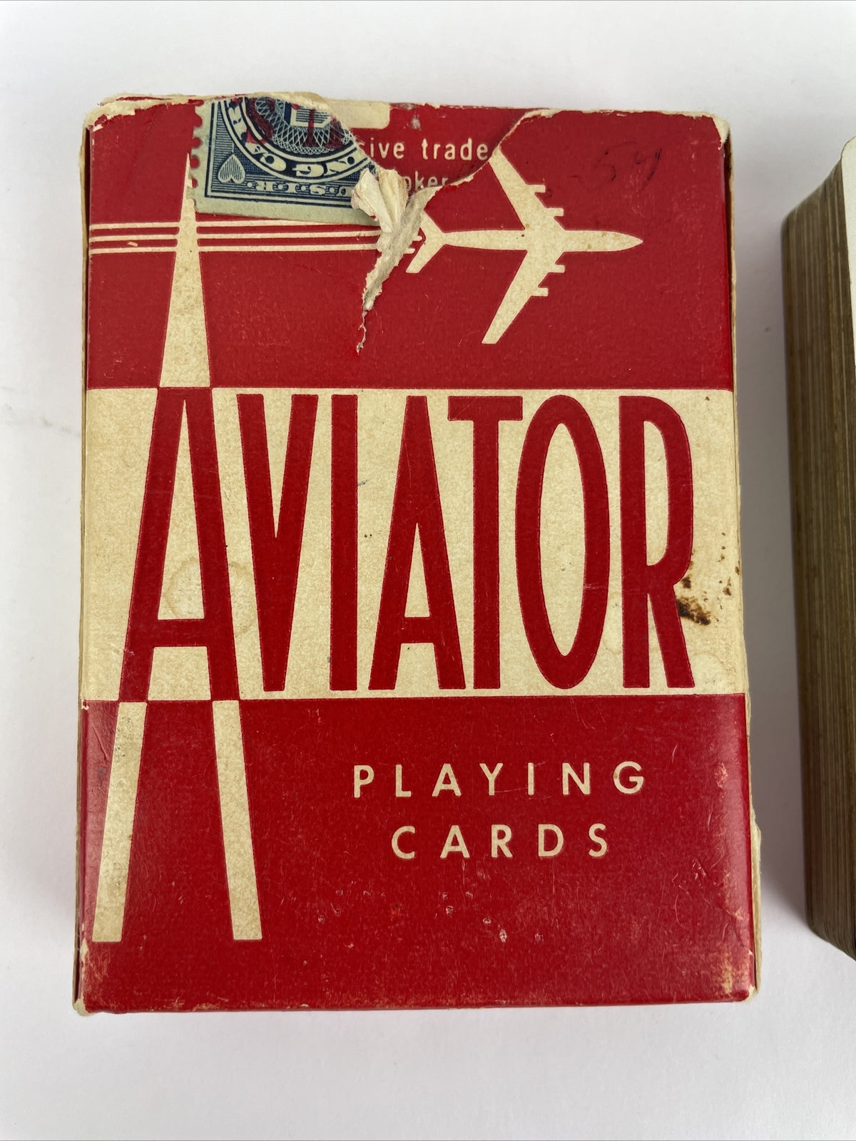 Vintage Aviator Playing Cards Deck Red White Box no. 914 Partial Tax Stamp - USA