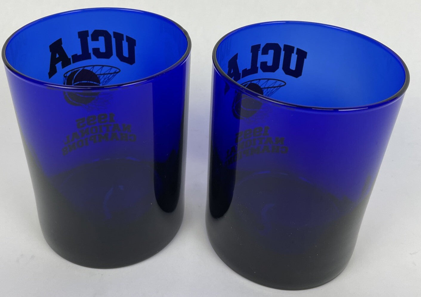 2 x Vintage UCLA BRUINS 1995 Bar Glass Basketball Blue Gold National Champions