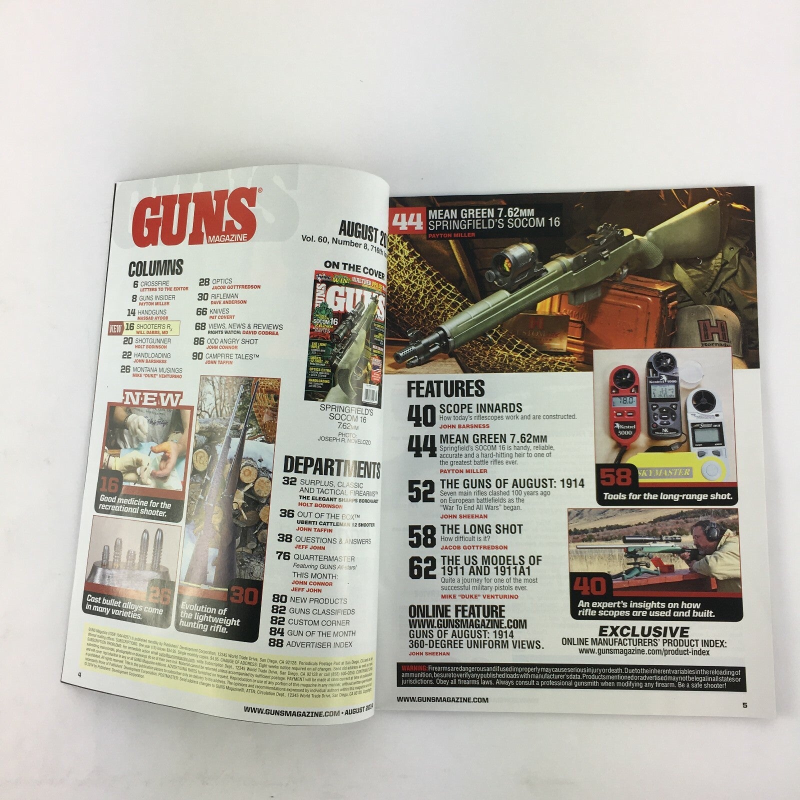 August 2014 Guns Magazine Socom 16 Mean & Green 7.62mm Uberti 12 Shot .22