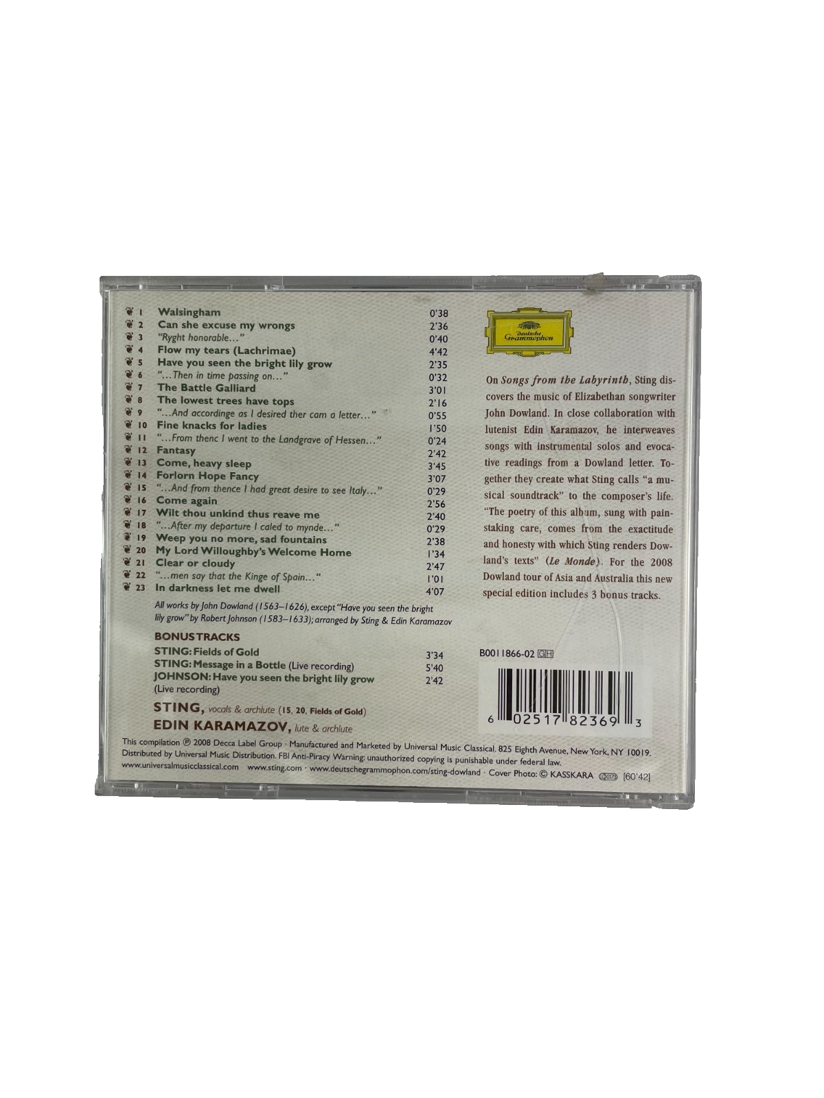 Sting – Songs From The Labyrinth Walsingham Flow My Tears (Lachrimae) CD#37