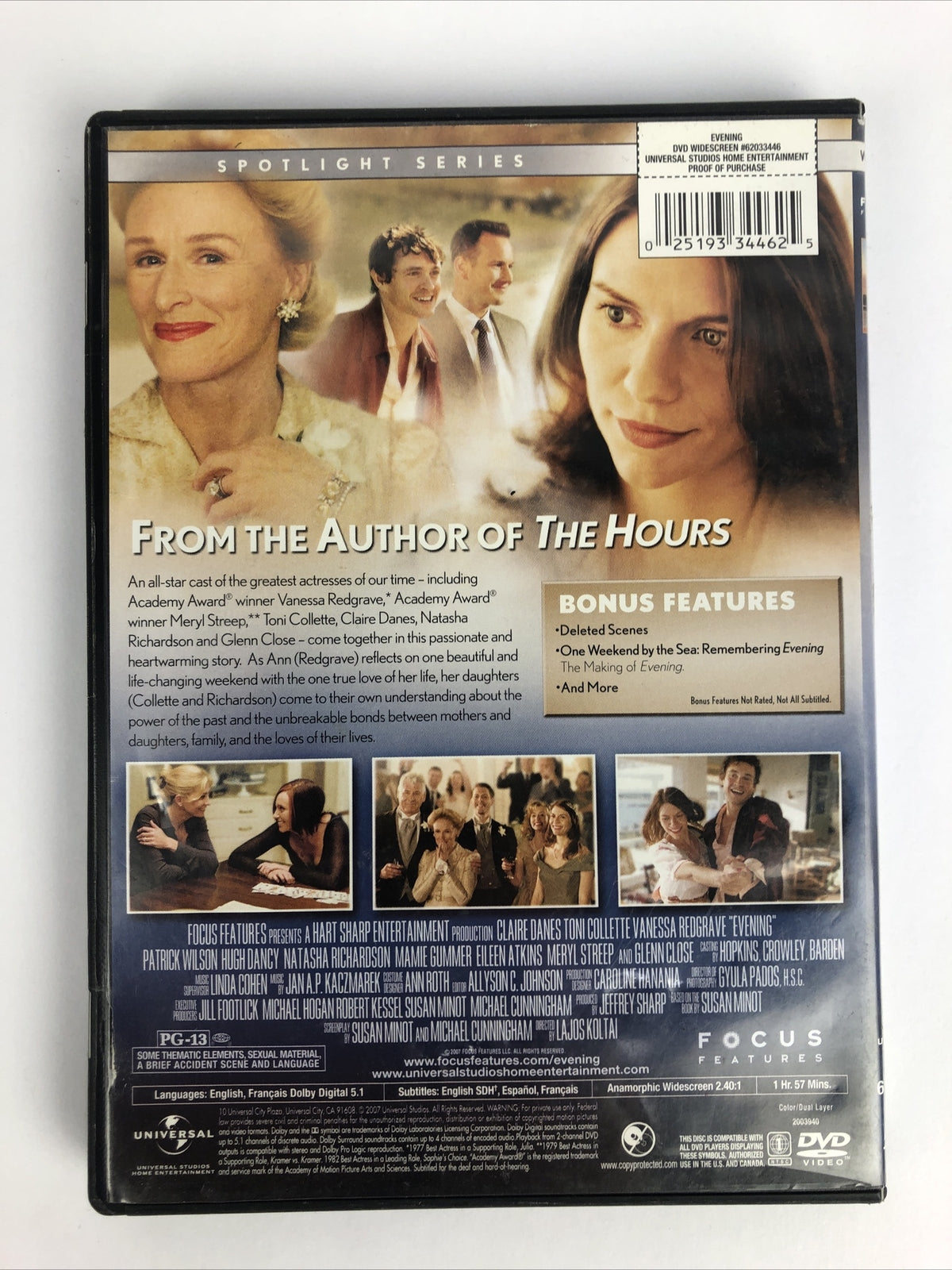 Evening - DVD - VERY GOOD Meryl Streep Glenn Close FSTSHP