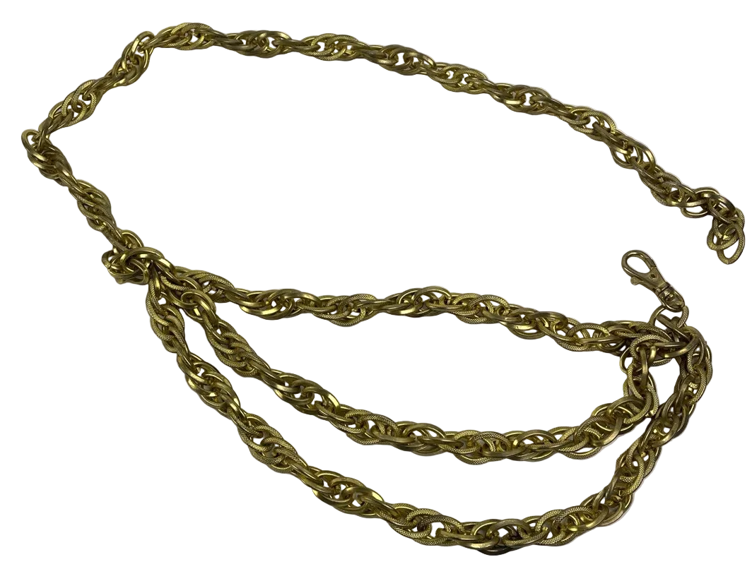 Vintage Long Gold Tone Thick Textured Design 3 Chain Toggle Belt OSFM