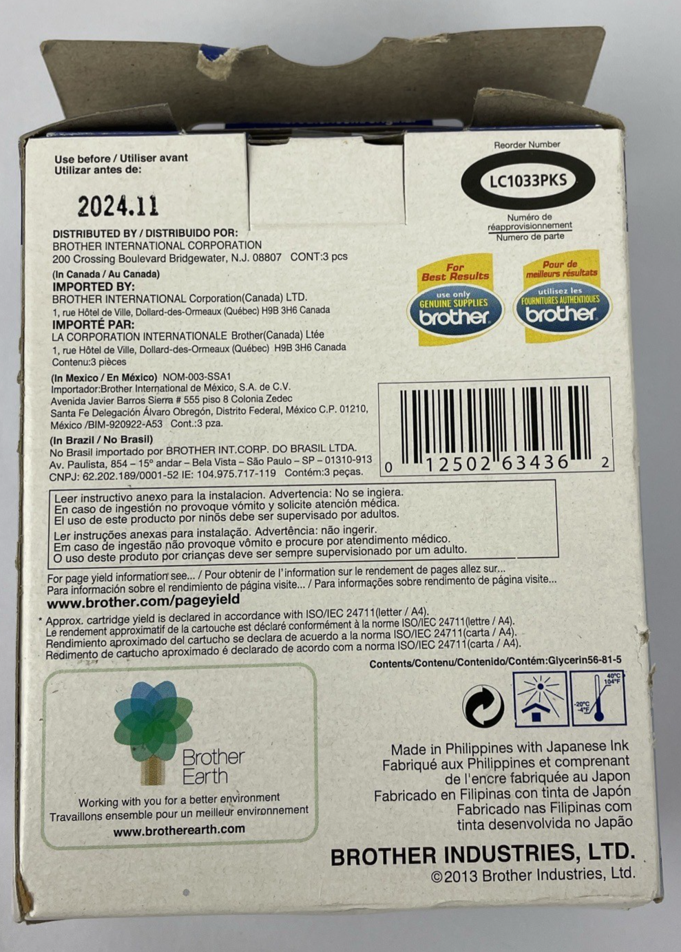 Genuine Brother Ink Cartridges LC103CL XL Magenta Yellow Cyan EXP 11/2024