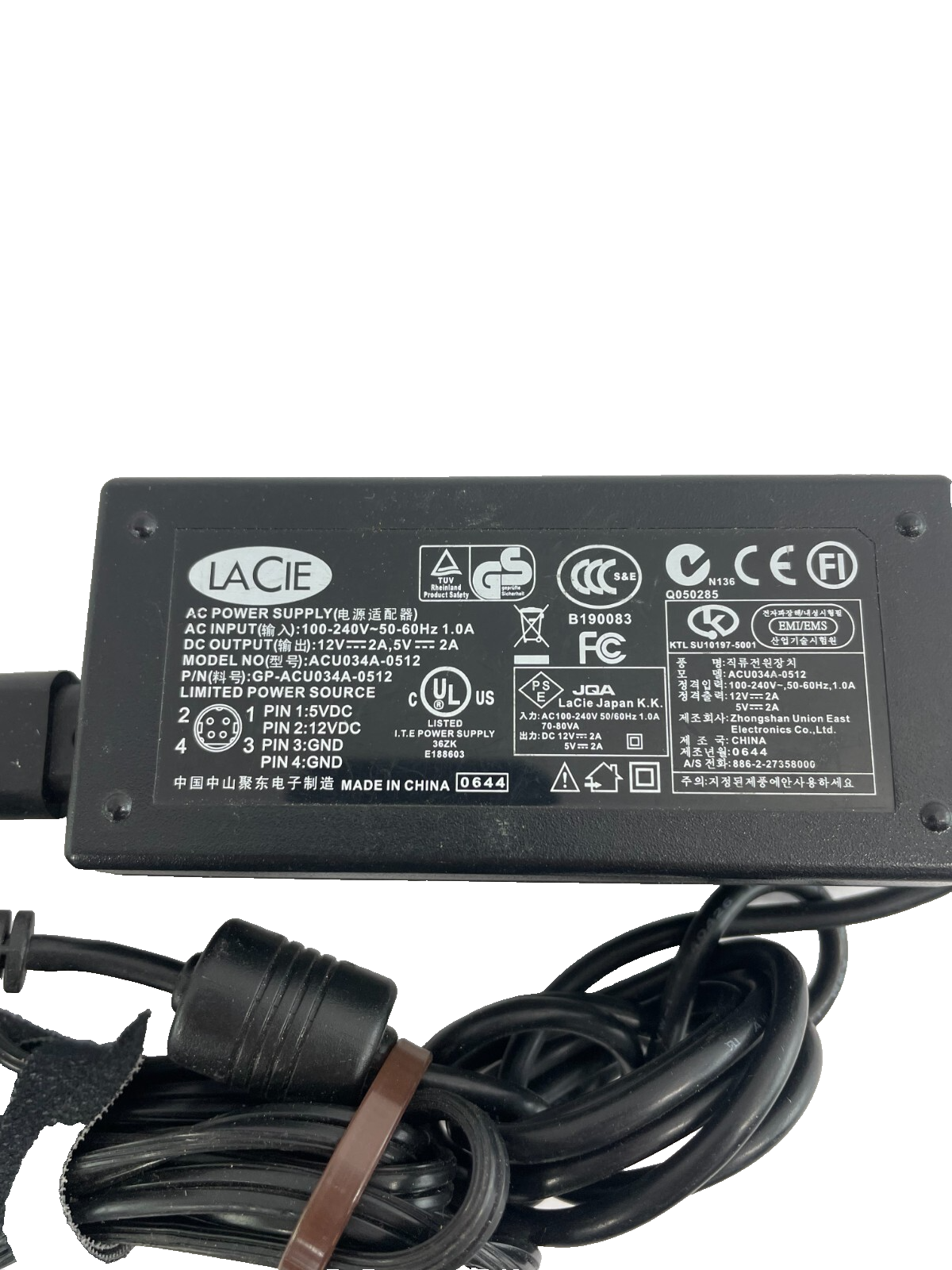 Geniune Lacie AC Adapter ACU034A-0512 Output 12 V 2 A Power Supply Adapter #A97