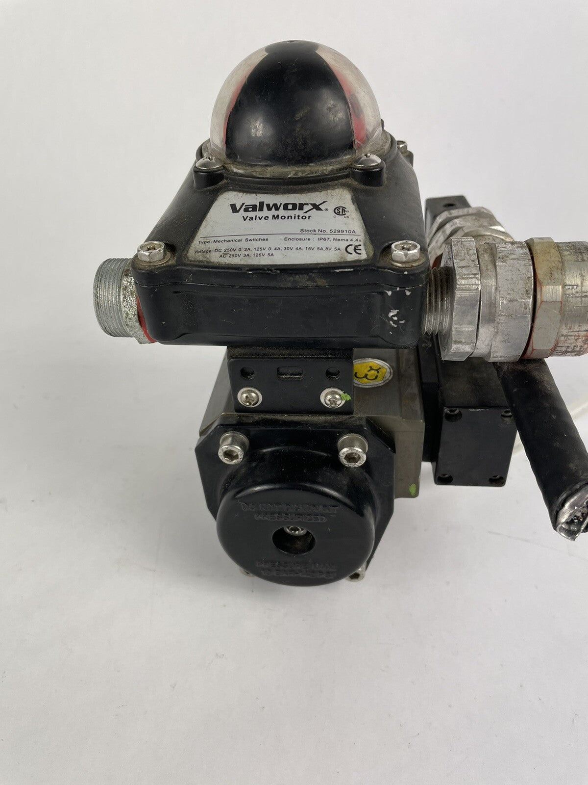 Valworx SR63 spring return pneumatic air actuator with solenoid and limit switch