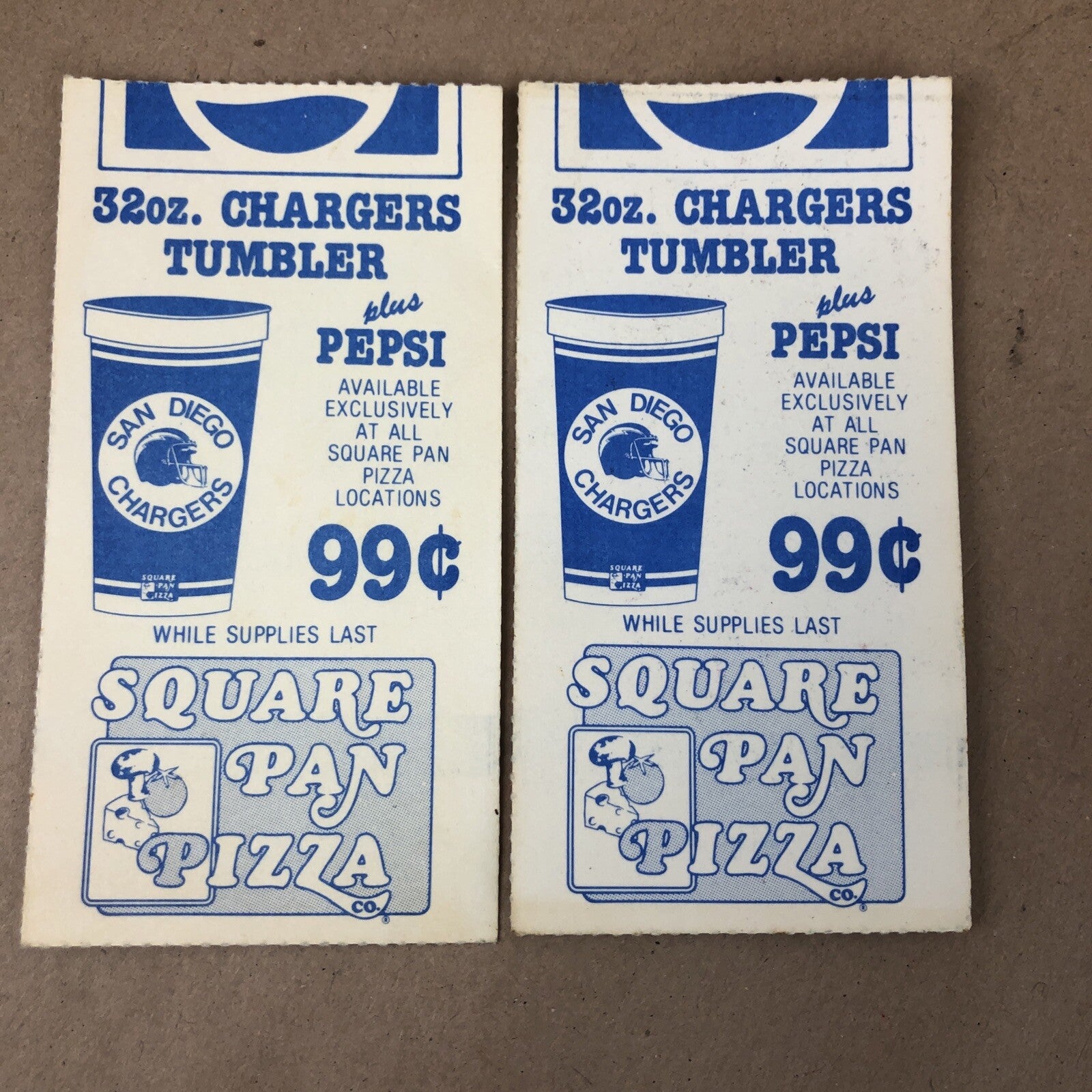 VINTAGE NFL DENVER BRONCOS @ San Diego CHARGERS FOOTBALL TICKET STUBS (2)