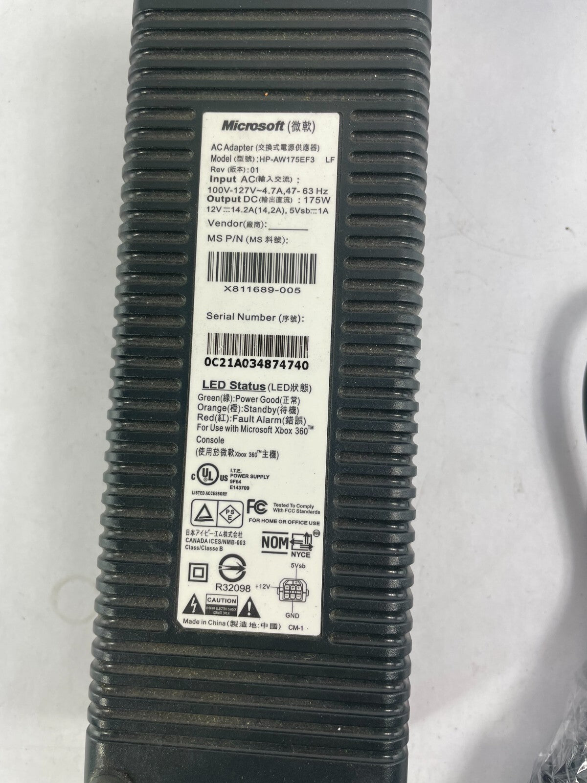 Geniune Microsoft HP-AW175EF3 LF Output 12V 1.0A Power Supply Adapter B01