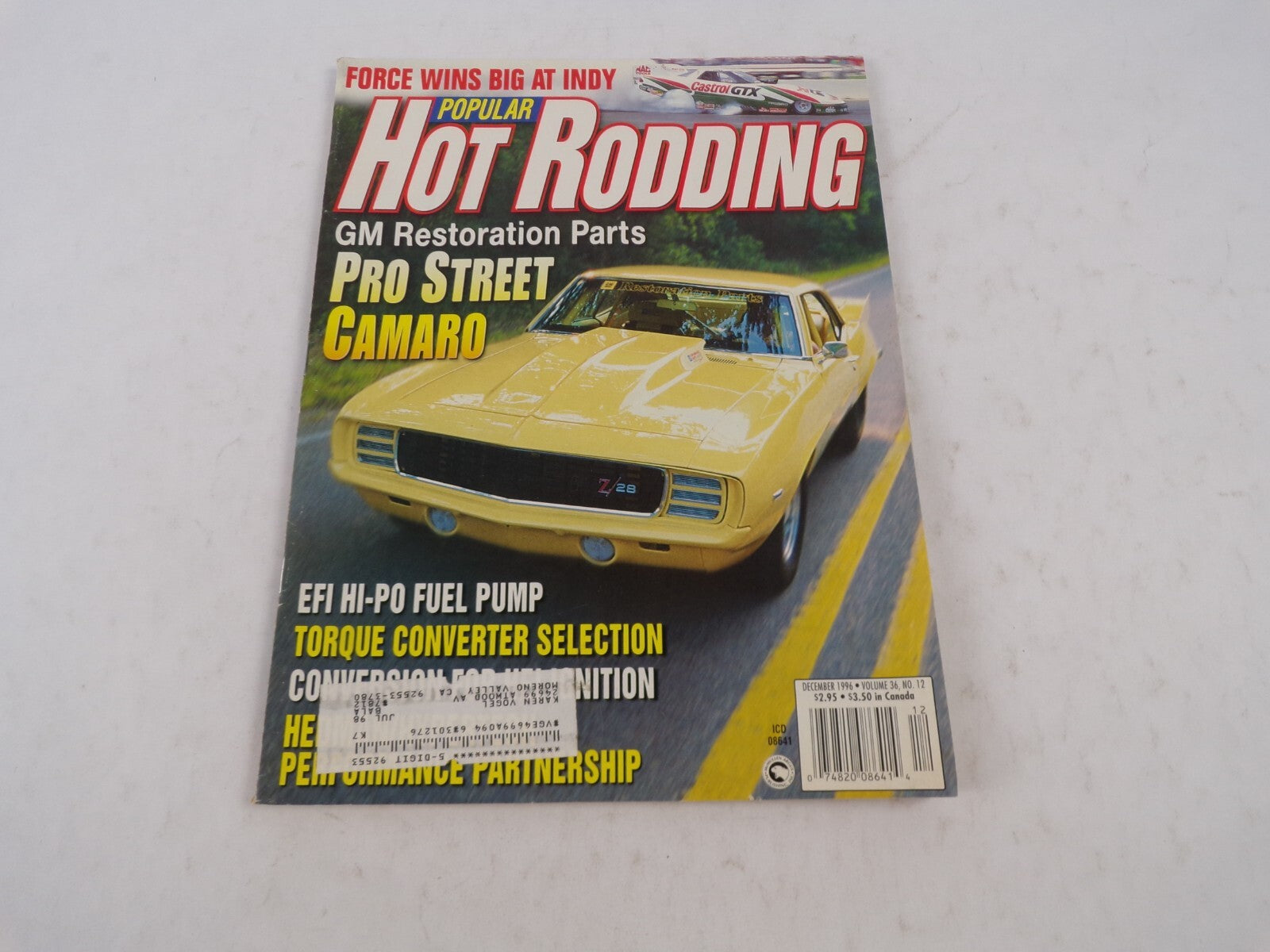 December 1996 Hot Rodding Magazine GM Restoration Parts Pro Street Camaro Force