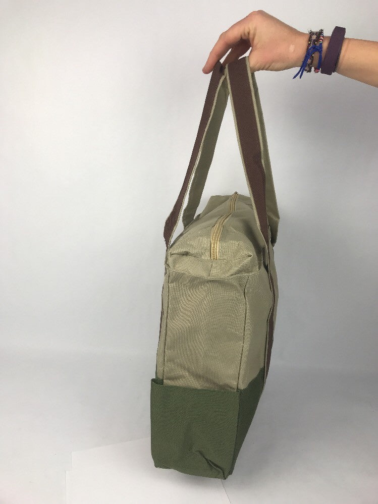 Tauck Tours Cloth Travel Bag Forrest Green Brown / Beige Zipper Beach Grocery Eu