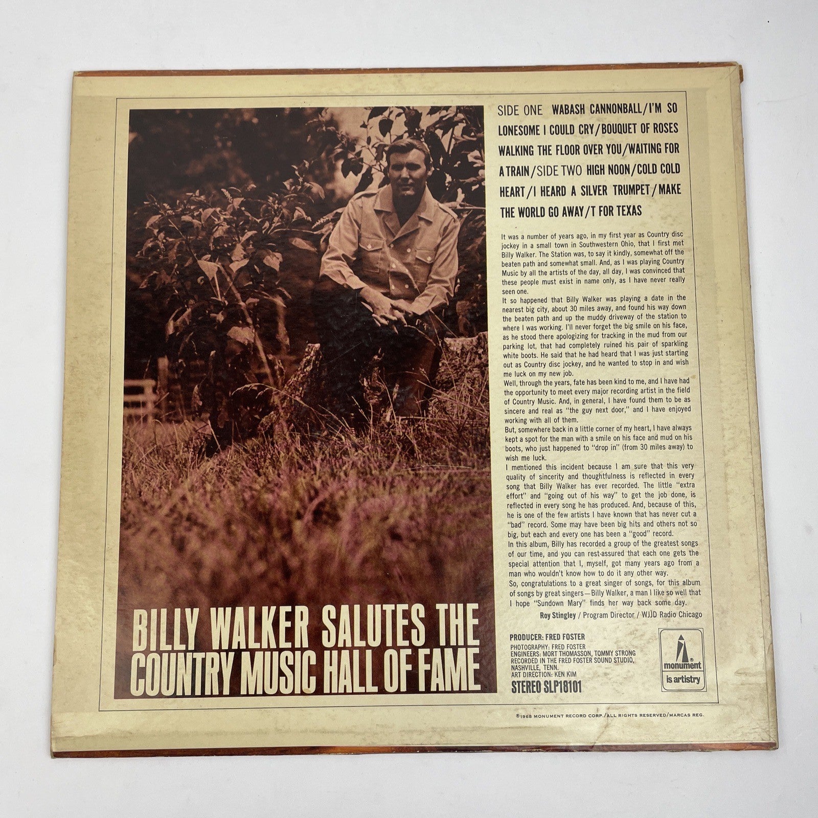 Billy Walker Salutes the Country Music Hall of Fame '68 Vinyl LP SLP18101 VGC