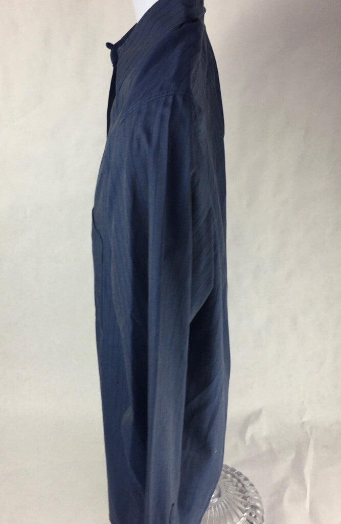 Fil A Fil Mens Button Front Shirt Blue Striped Long Sleeve Pocket 100% Cotton 38