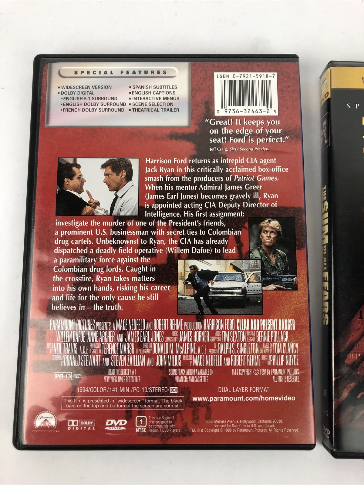 Clear and Present Danger, The Sum of All Fears 2 x DVD Lot *VGC Free Shipping