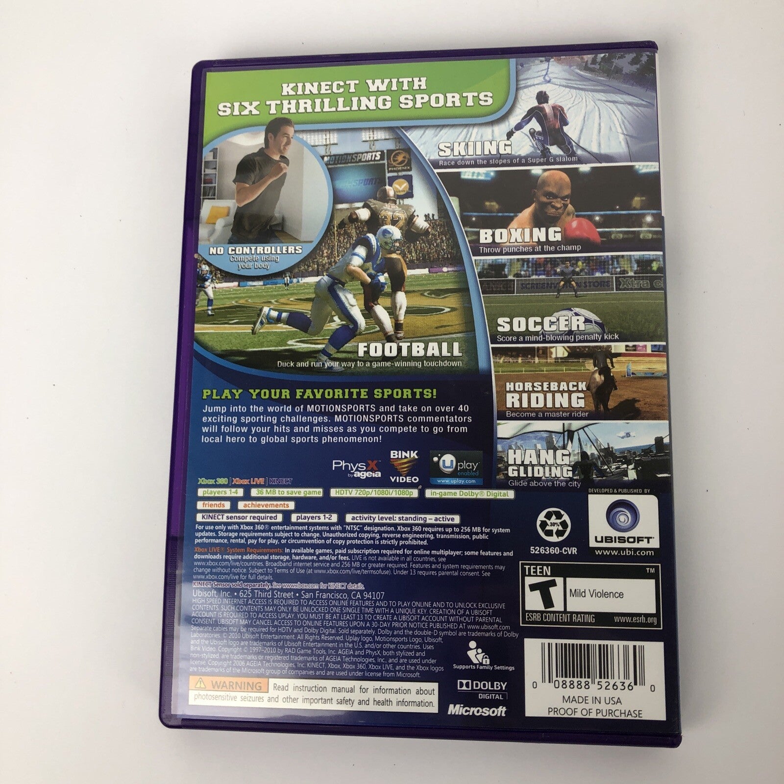 Motionsports (Microsoft Xbox 360, 2010) Kinect - Complete - Tested & Working🤩