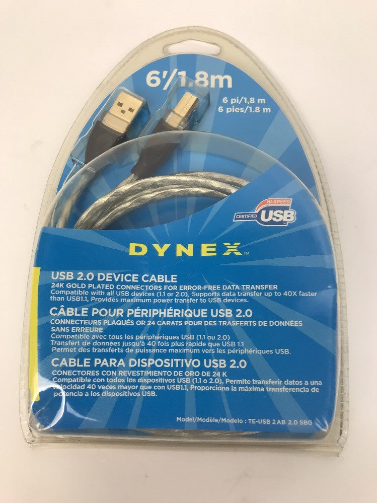 New Dynex USB 2.0 Device A Male to B Printer Cable w Gold Plated Connectors 6'