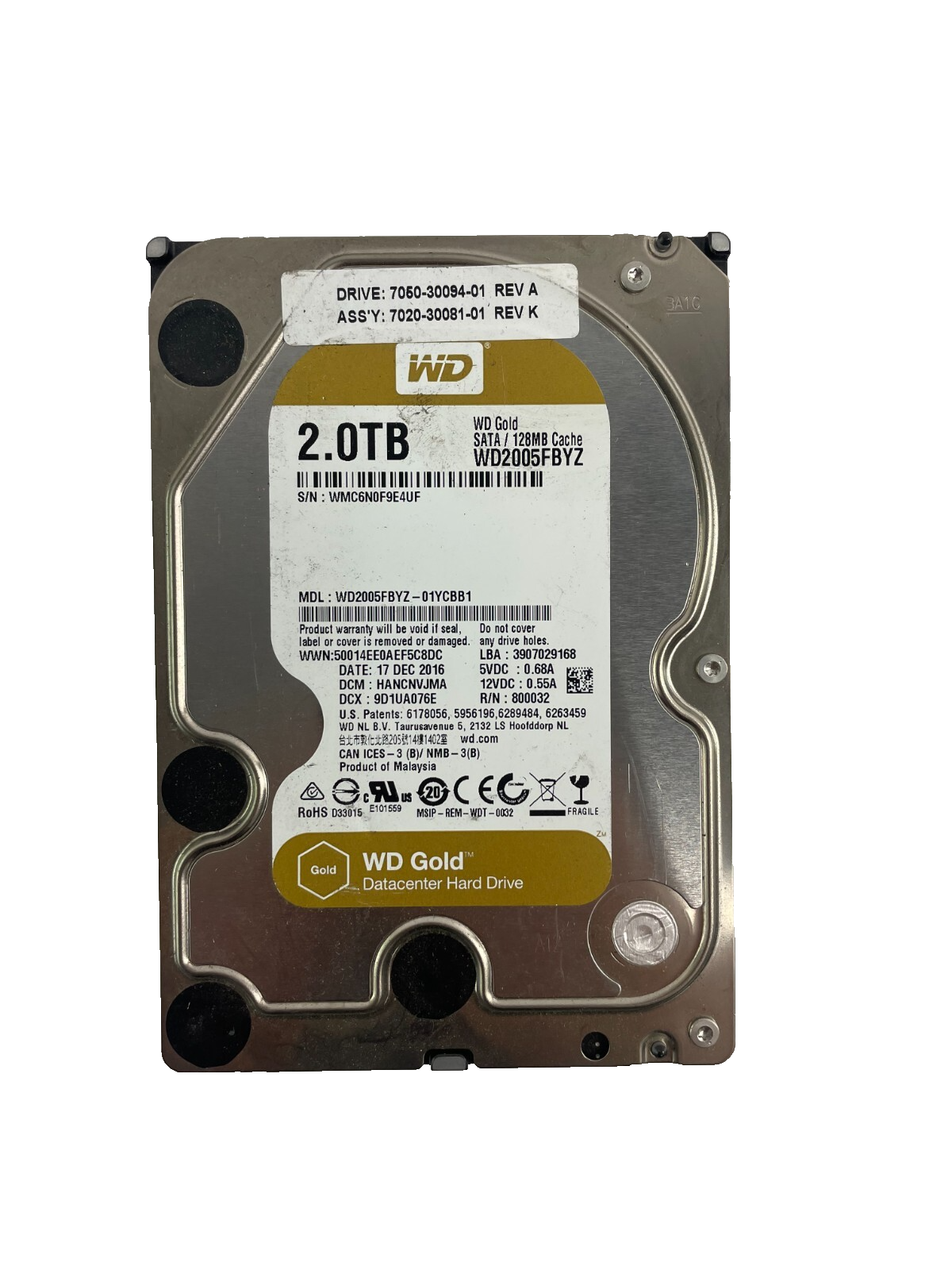 WD Gold Model WD2005FBYZ - 01YCBB1 Datacenter 2TB Internal Drive Cache 128MB