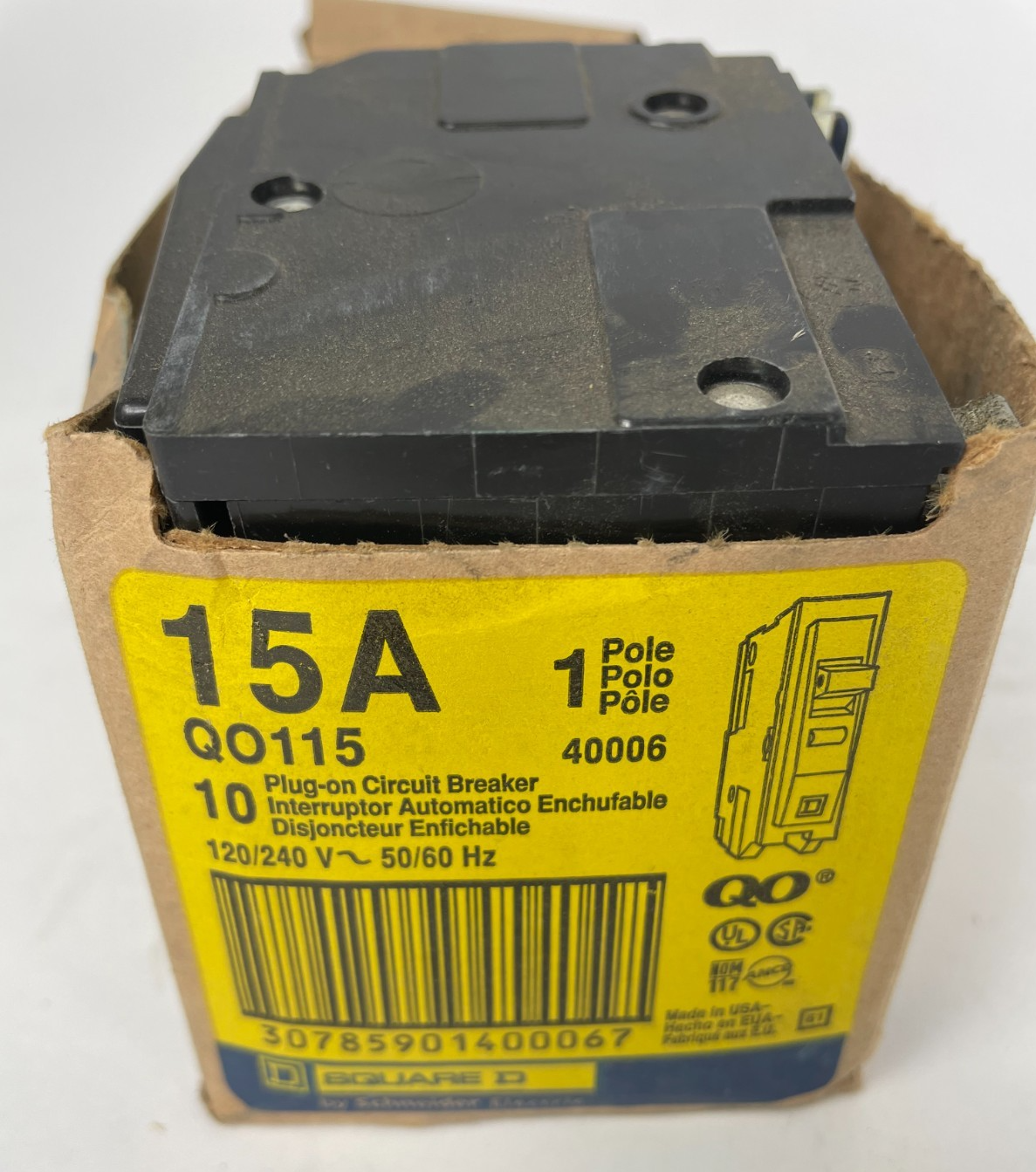 Square D QO115 15 Amp 1-Pole Plug-On Circuit Breaker 120/240V